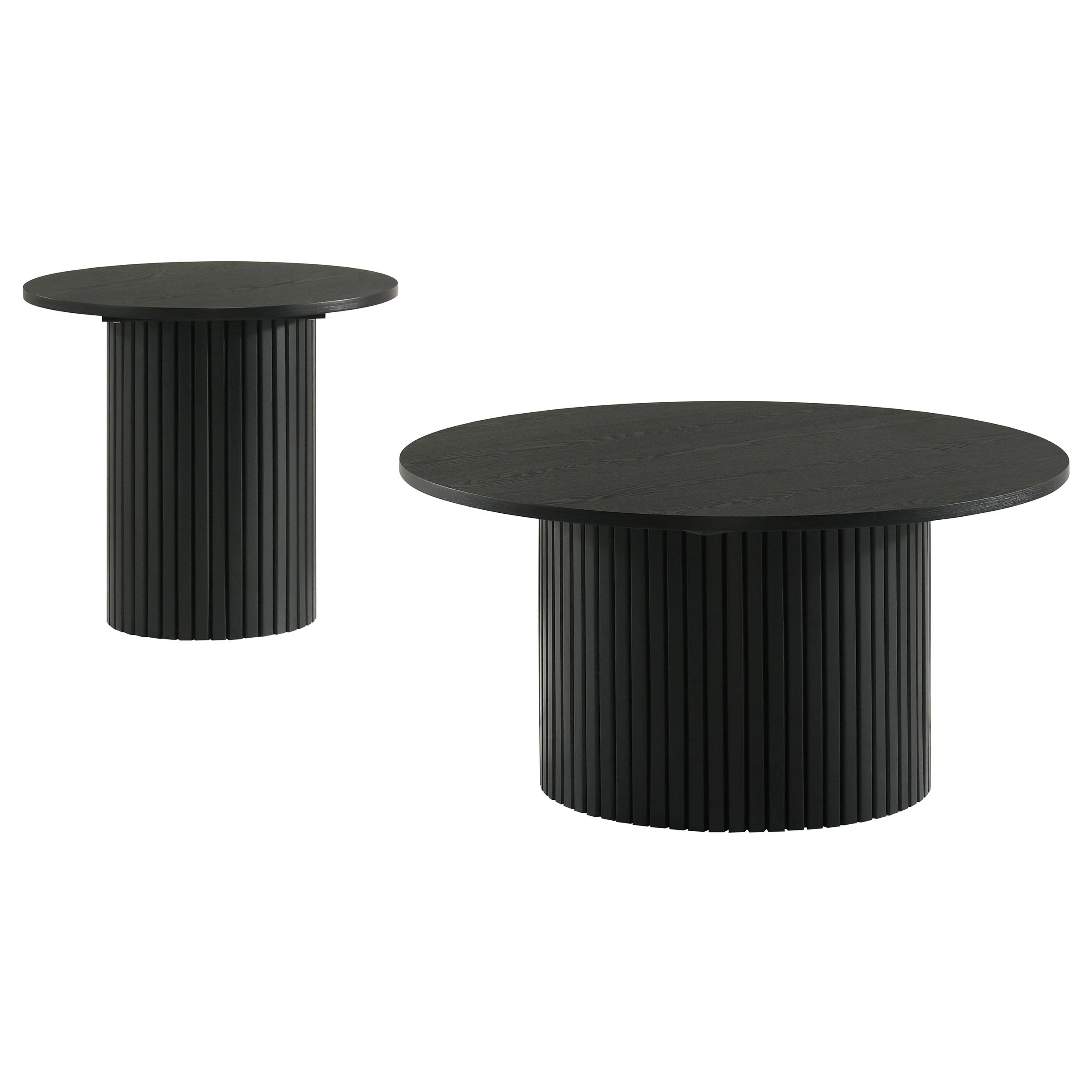 Hamlyn 2-piece Round Fluted Coffee and End Table Set Black - Image 2
