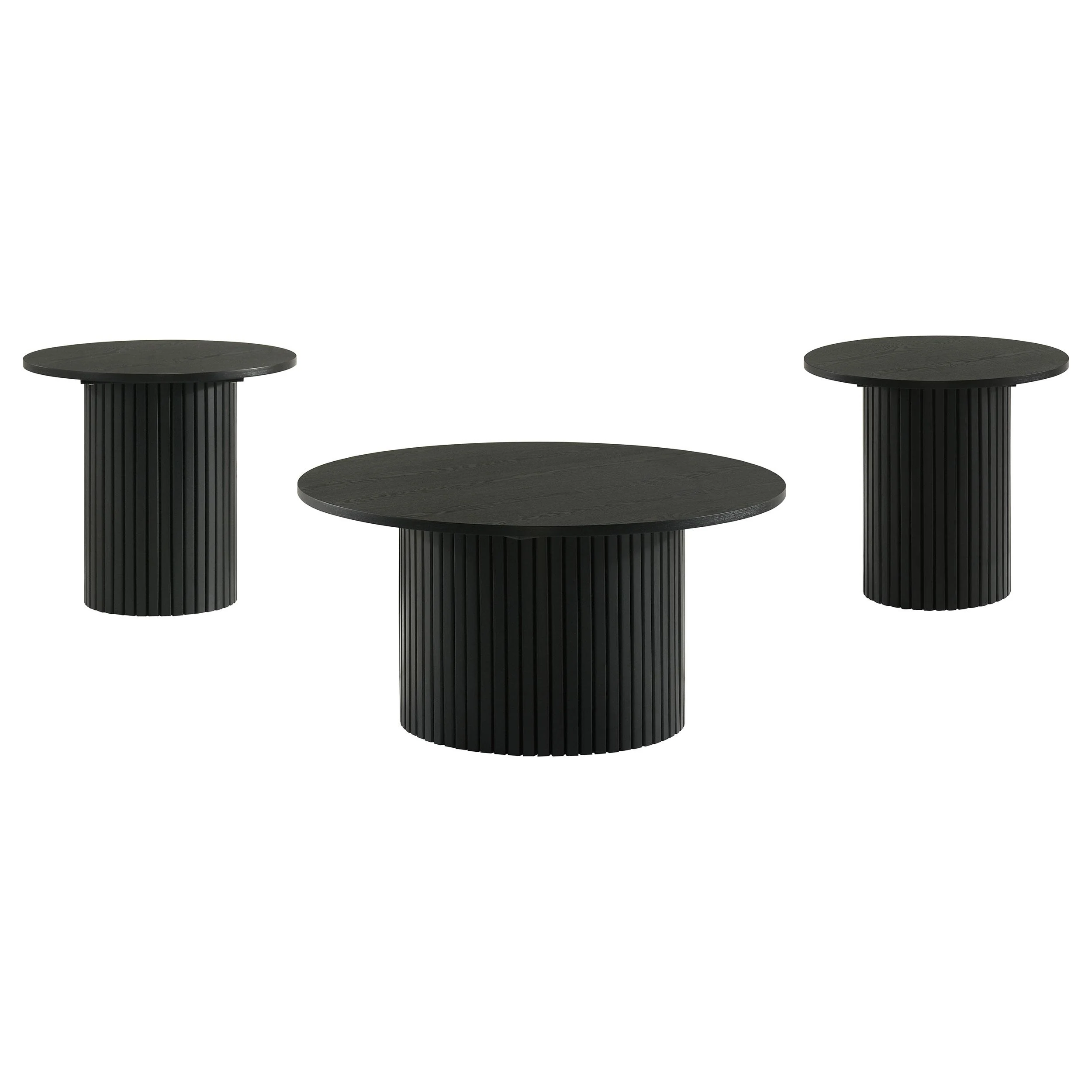 Hamlyn 3-piece Round Fluted Coffee and End Table Set Black - Image 2