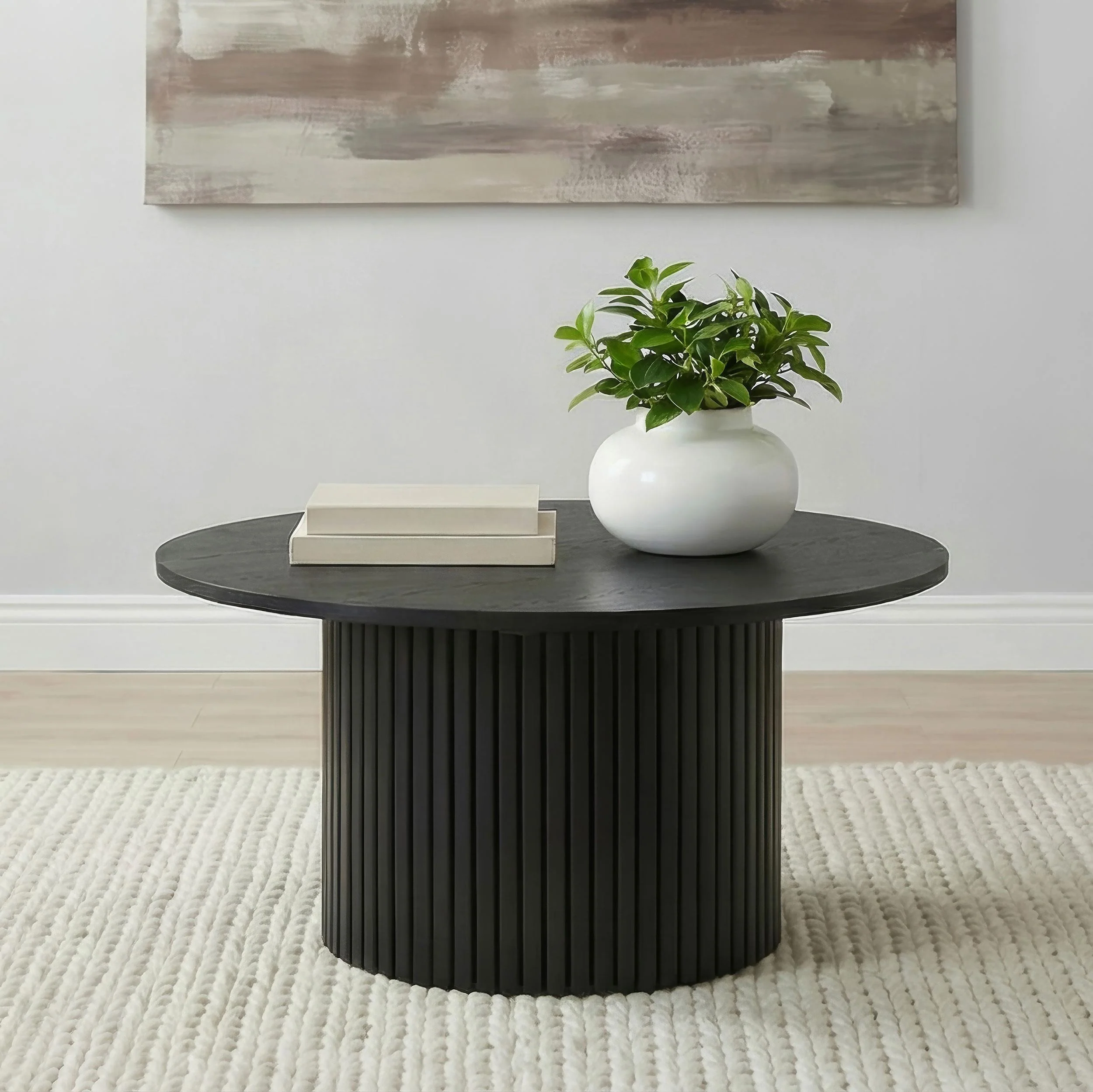 Hamlyn Round Fluted Occasional Cocktail Coffee Table Black - Image 2