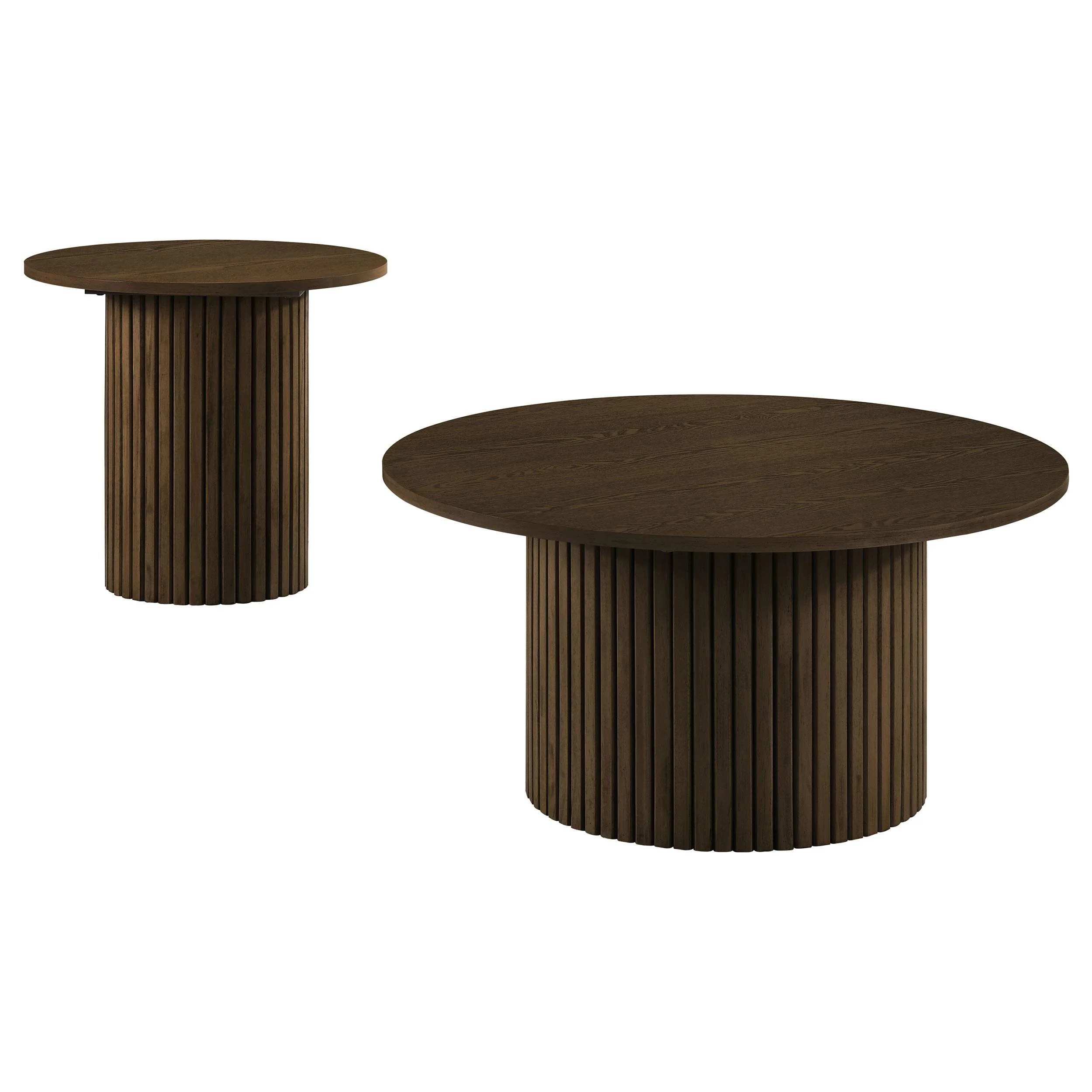 Hamlyn 2-piece Round Fluted Coffee and End Table Set Walnut - Image 2