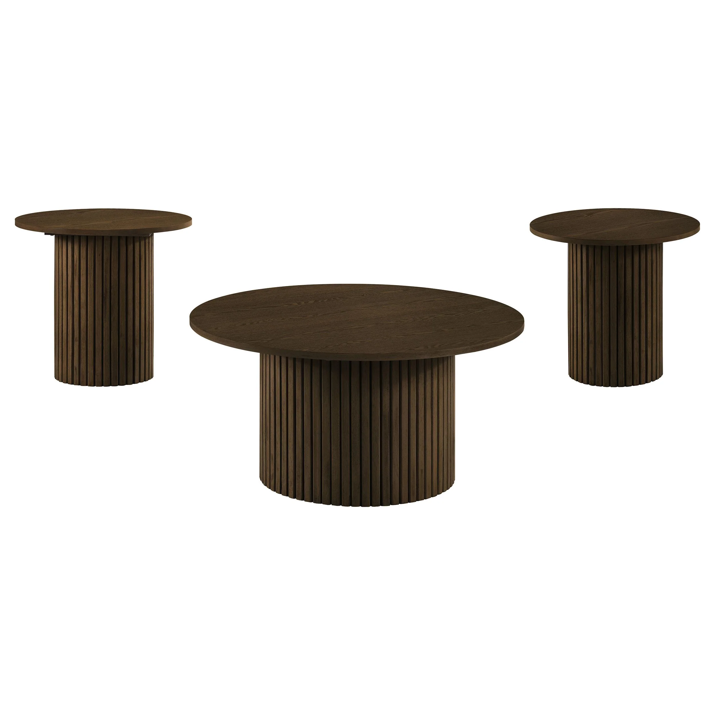 Hamlyn 3-piece Round Fluted Coffee and End Table Set Walnut - Image 2