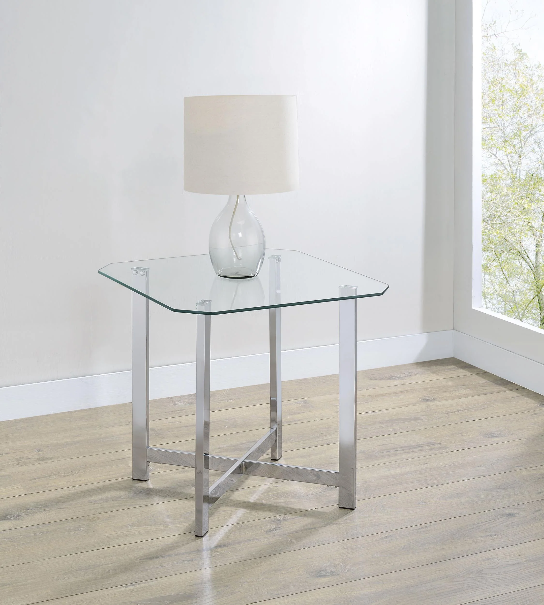 Cronin Square Tempered Glass Top Side End Table Chrome - Image 2