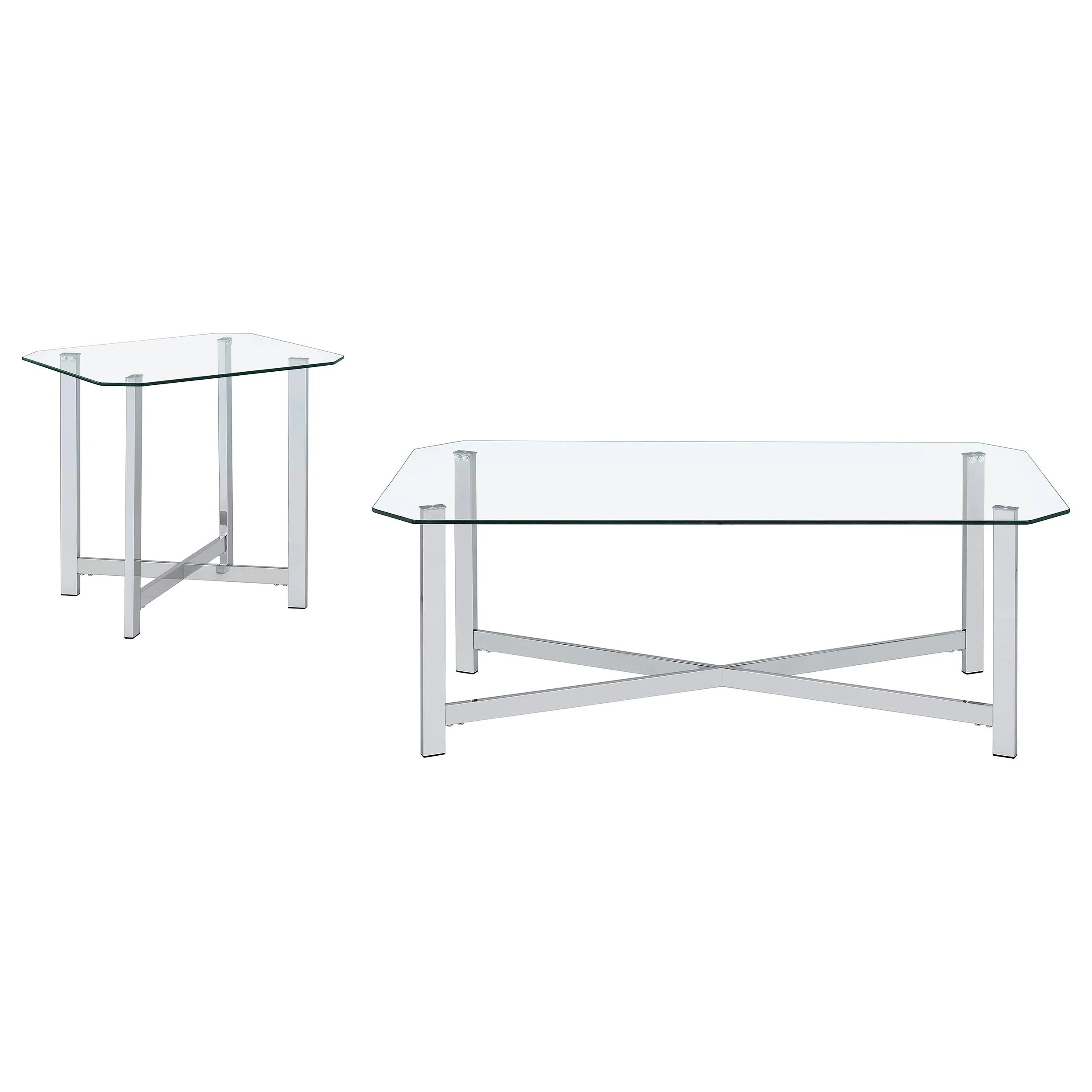Cronin 2-piece Tempered Glass Top Coffee Table Set Chrome - Image 2