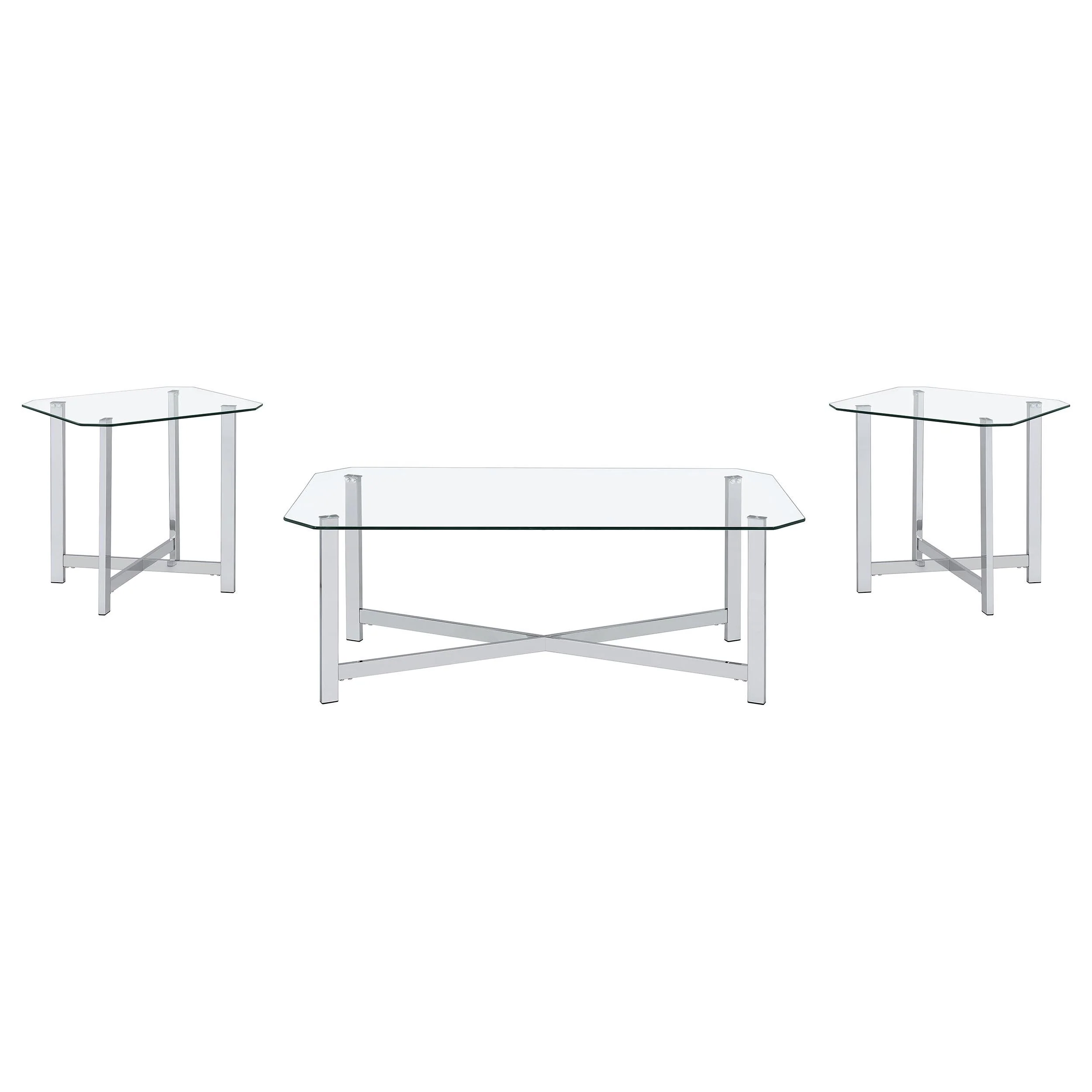 Cronin 3-piece Tempered Glass Top Coffee Table Set Chrome - Image 2