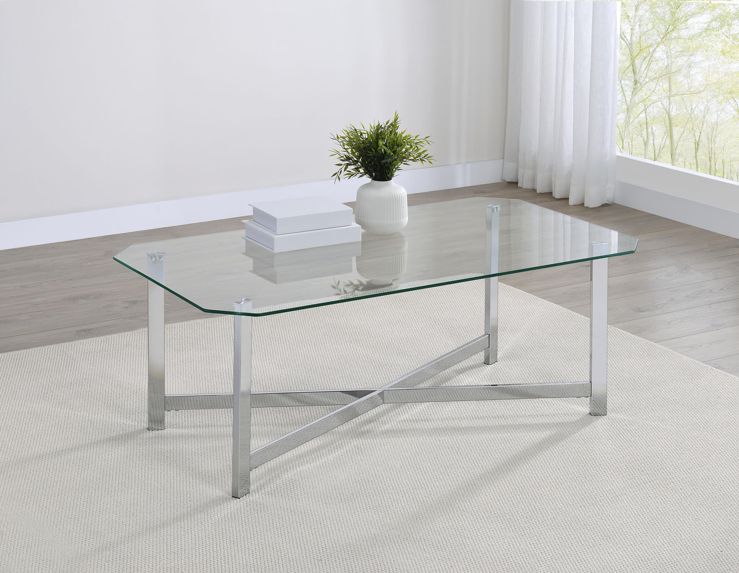 Cronin Rectangular Tempered Glass Top Cocktail Coffee Table Chrome - Image 2