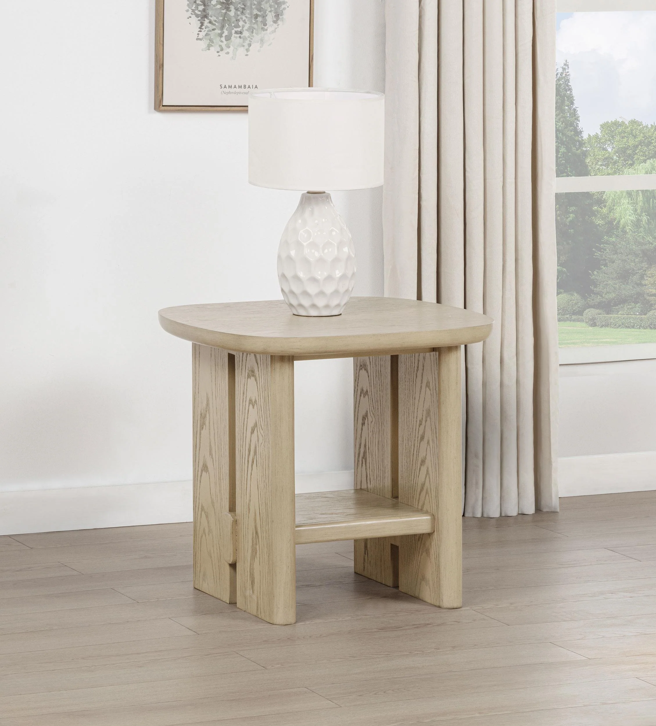 Kailani Coastal Square End Side Table with Shelf Beige Oak - Image 2