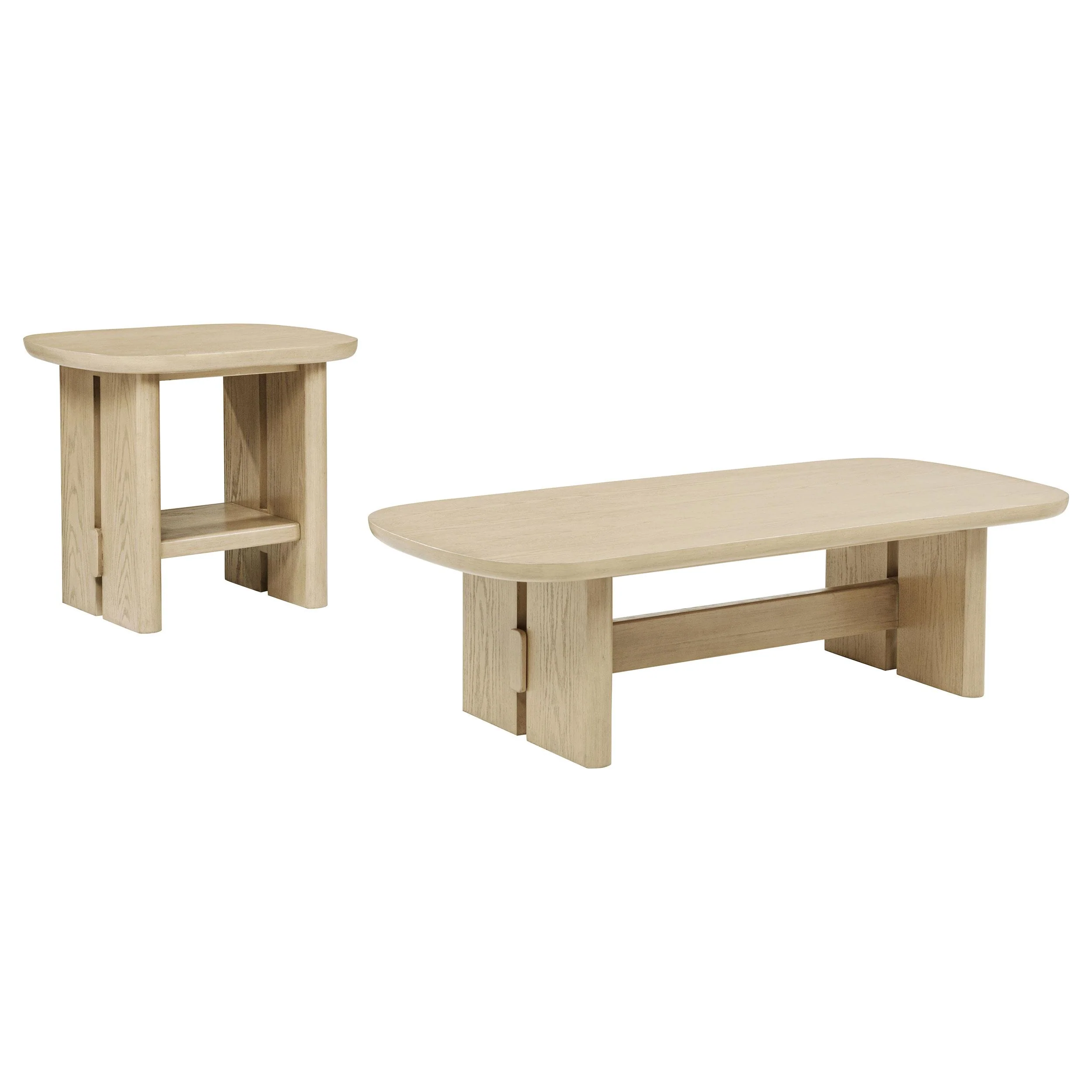 Kailani 2-piece Coastal Coffee and End Table Set Beige Oak - Image 2