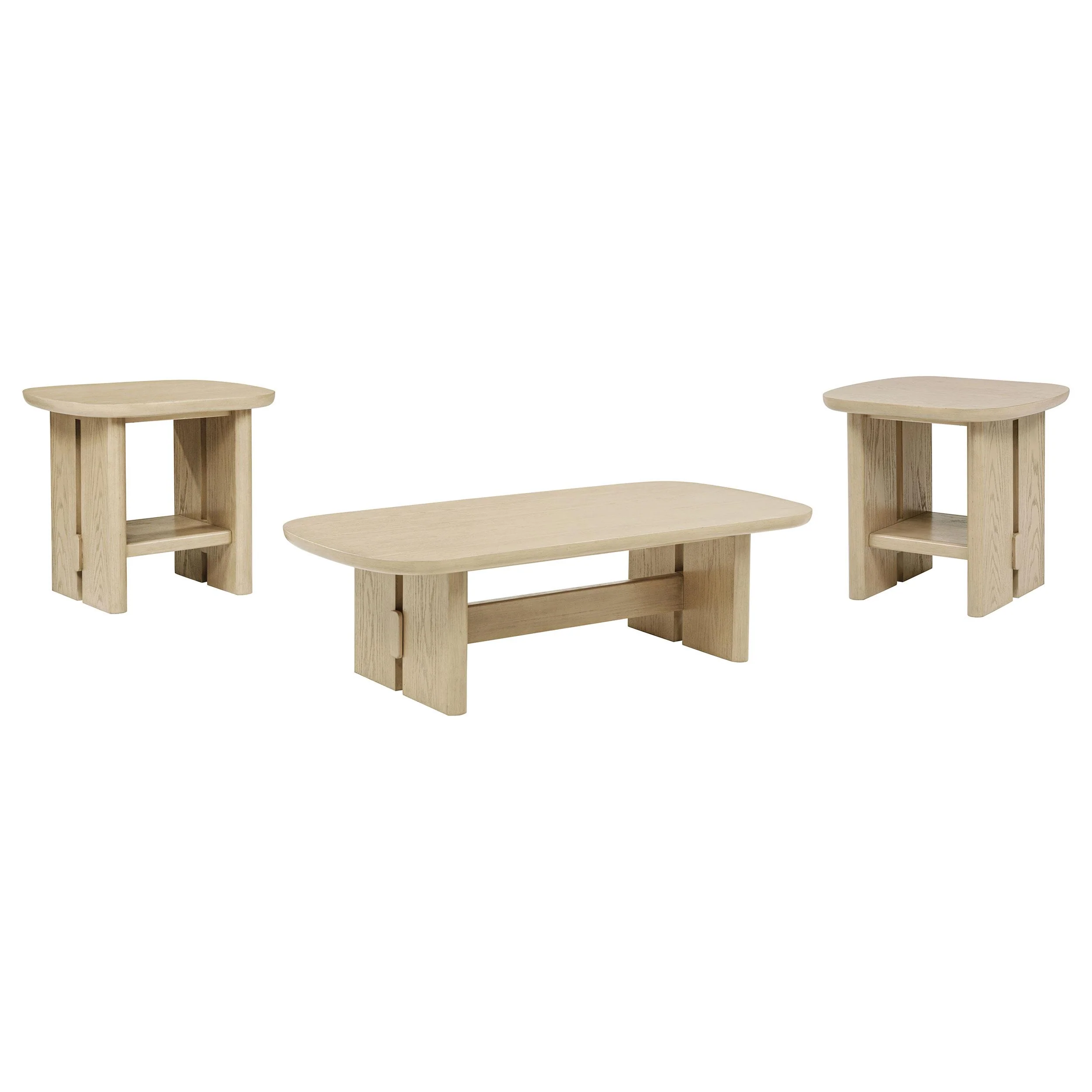 Kailani 3-piece Coastal Coffee and End Table Set Beige Oak - Image 2