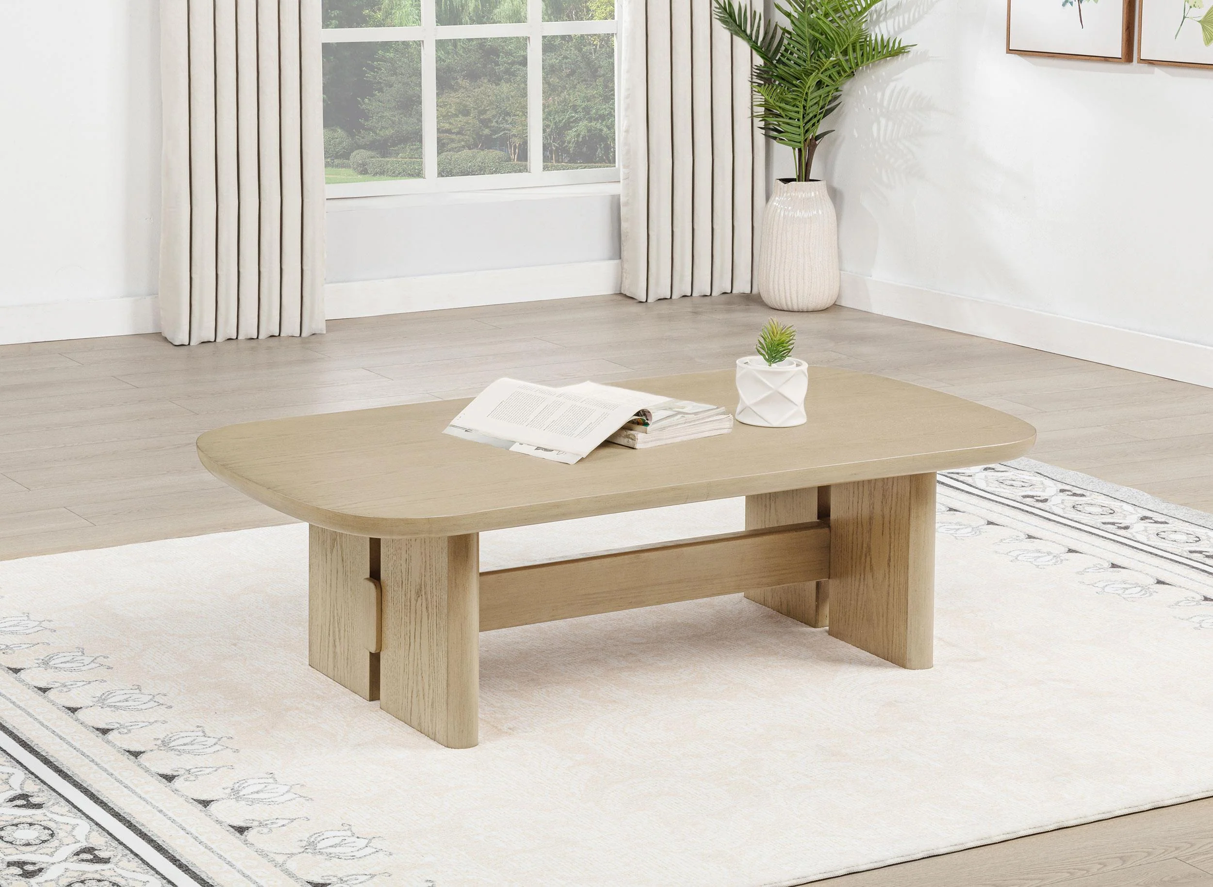 Kailani Coastal Rectangular Cocktail Coffee Table Beige Oak - Image 2