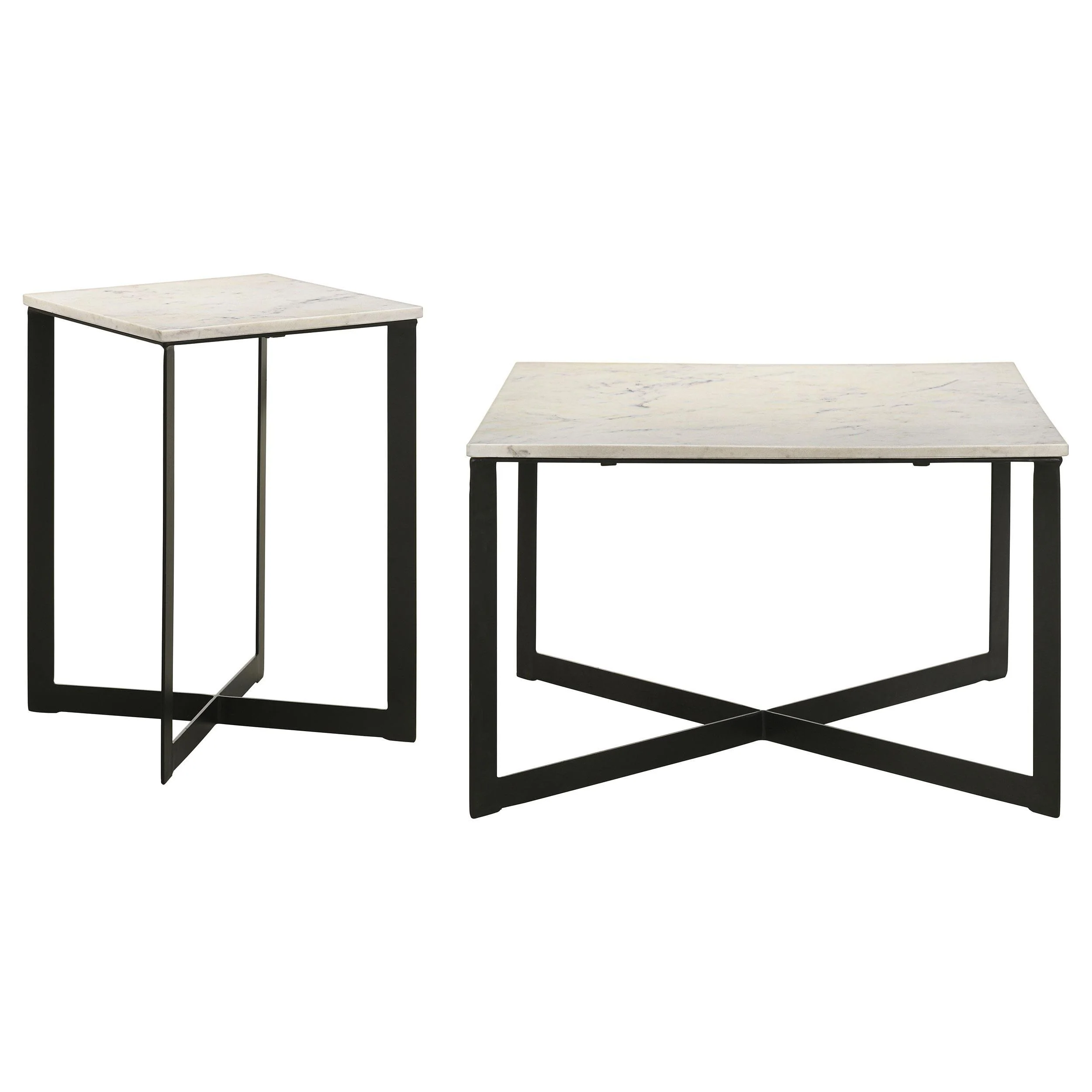 Tobin 2-piece Marble Top Coffee and End Table Set White - Image 2