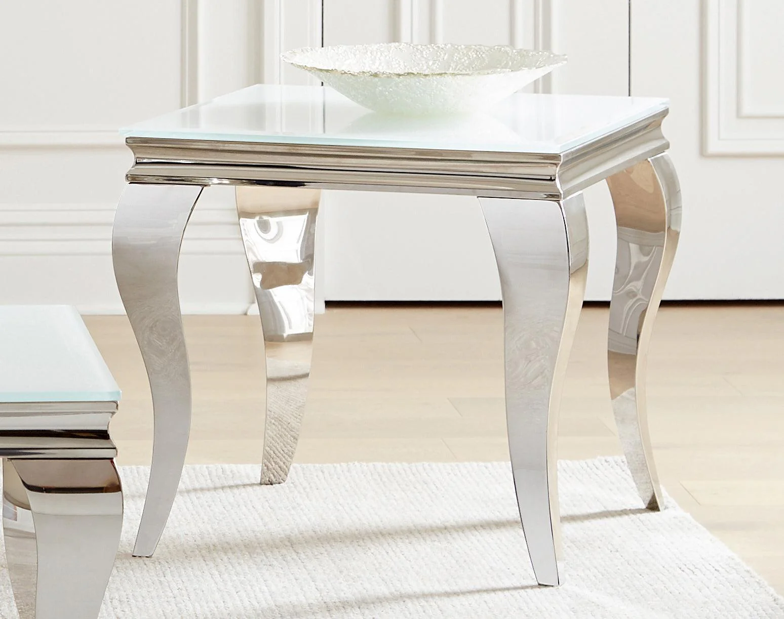 Luna Square End Table White Chrome - Image 2