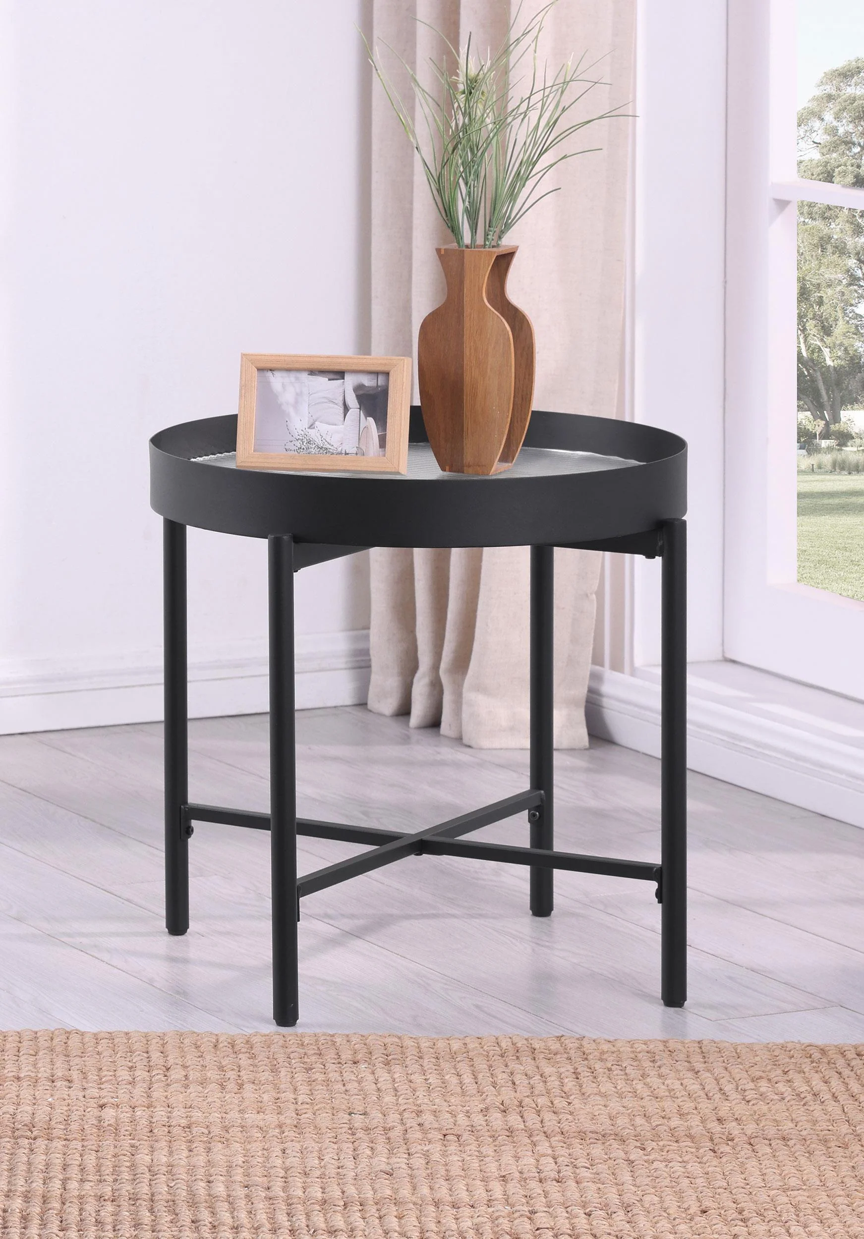 Ozella Round End Side Table with Recessed Top Sandy Black - Image 2