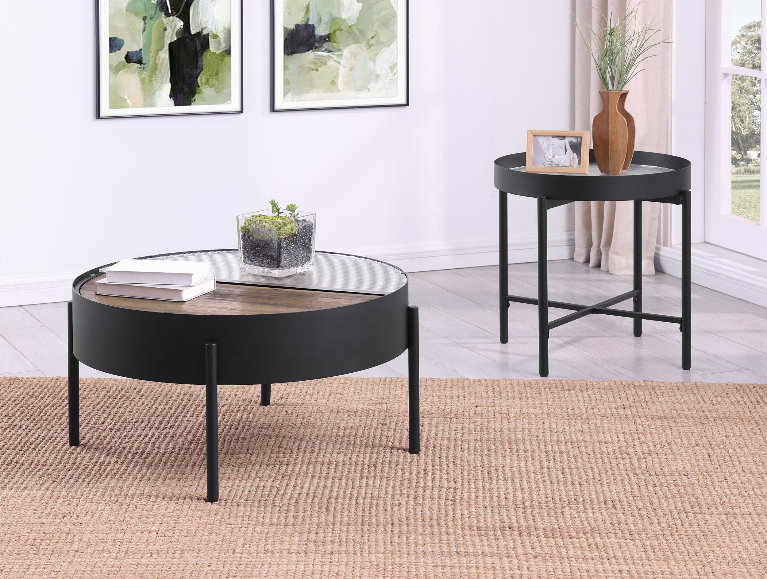 Ozella 2-piece Round Coffee and End Table Set Sandy Black - Image 2
