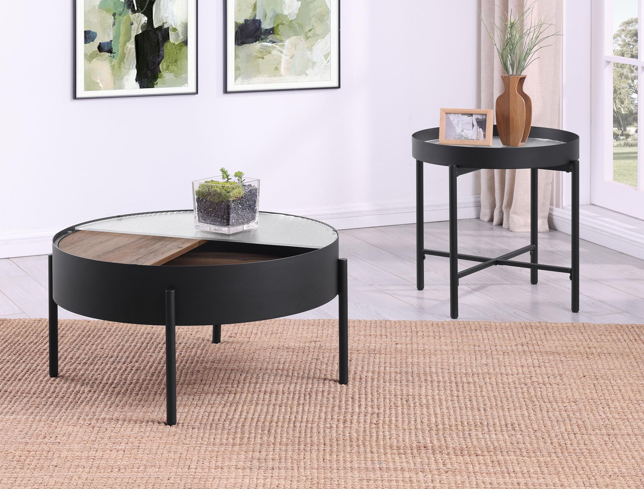 Ozella 2-piece Round Coffee and End Table Set Sandy Black - Image 3