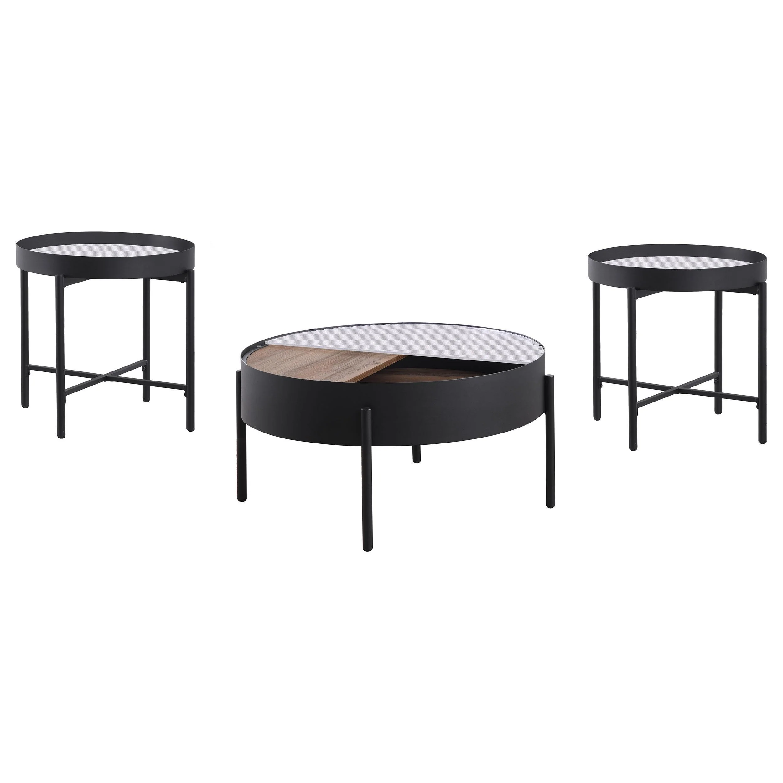 Ozella 3-piece Round Coffee and End Table Set Sandy Black - Image 2