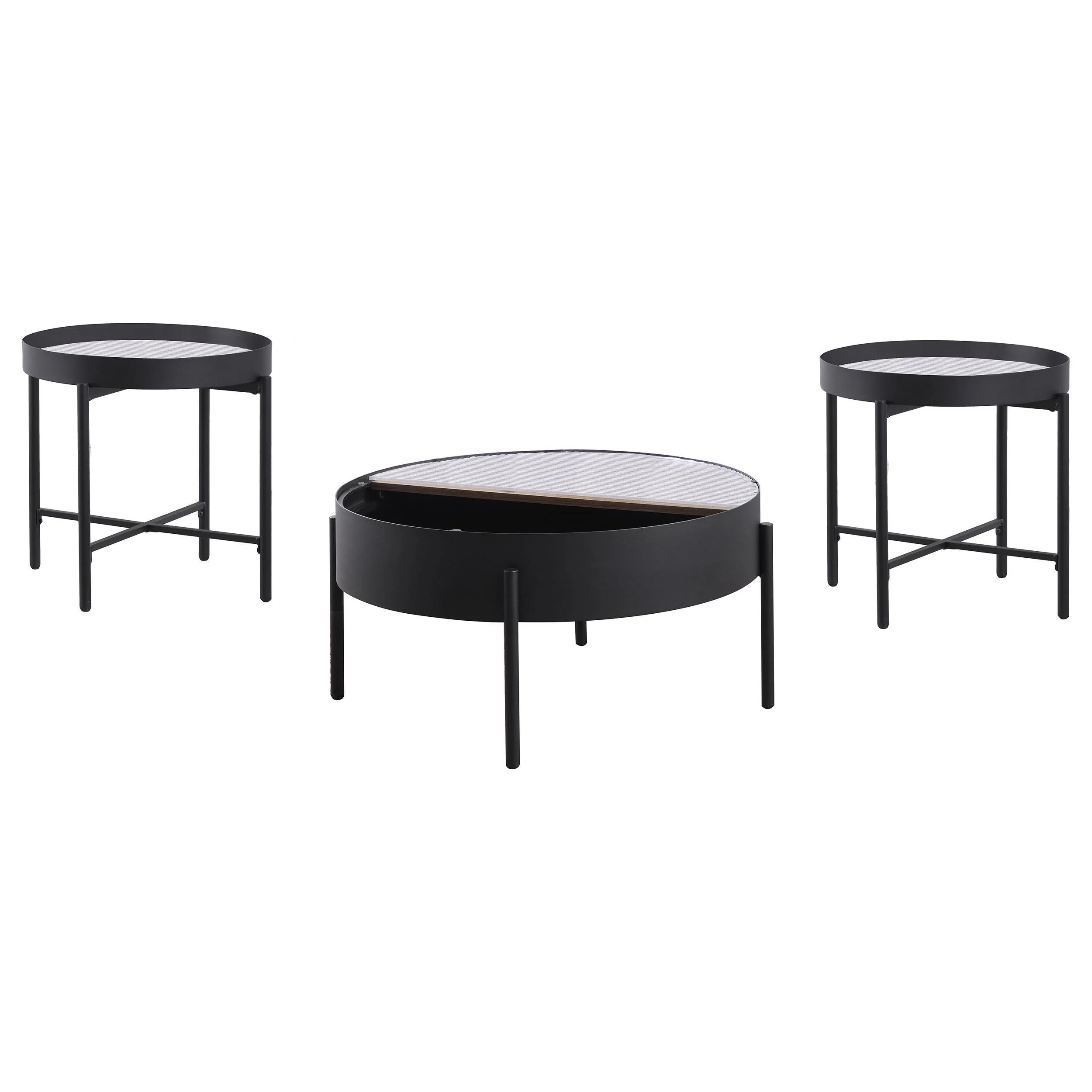 Ozella 3-piece Round Coffee and End Table Set Sandy Black - Image 3