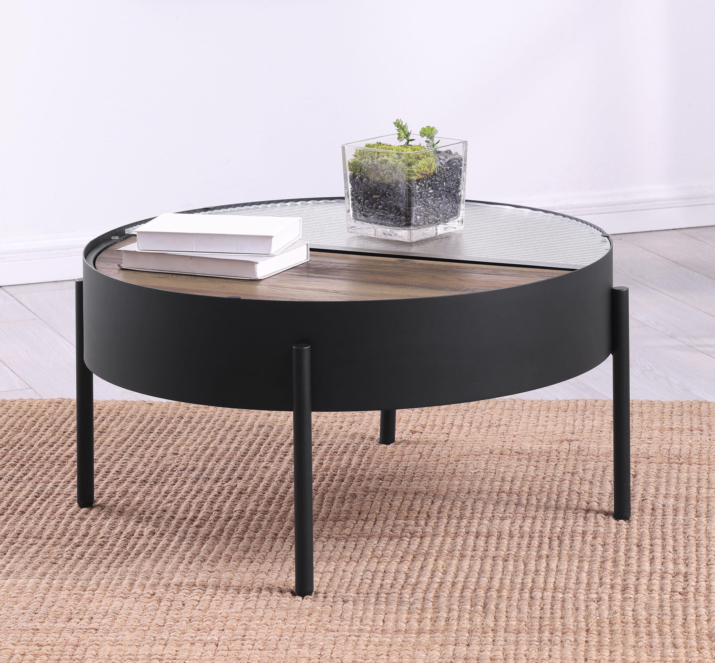Ozella Round Coffee Table with Hidden Storage Sandy Black - Image 2