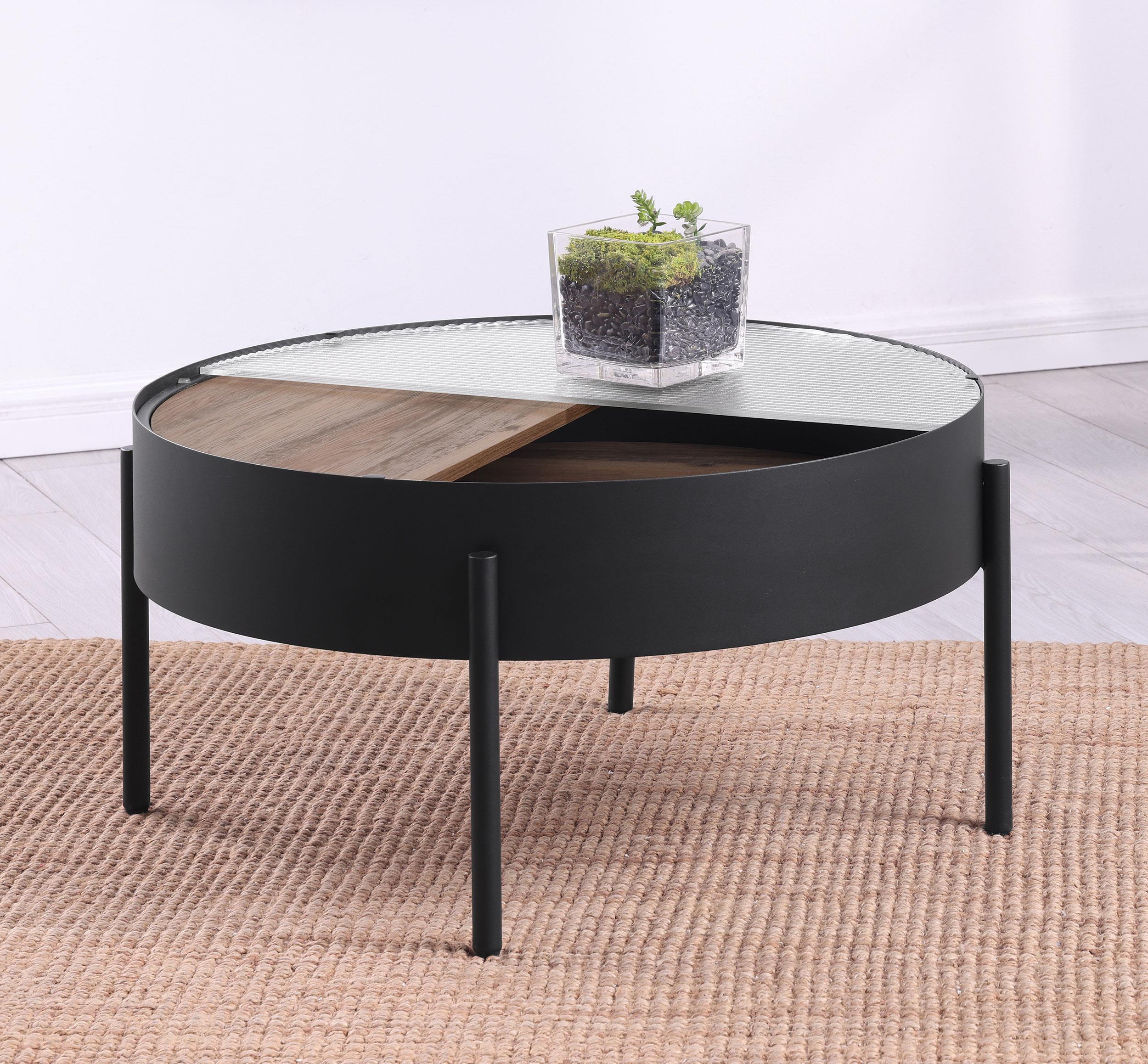 Ozella Round Coffee Table with Hidden Storage Sandy Black - Image 3