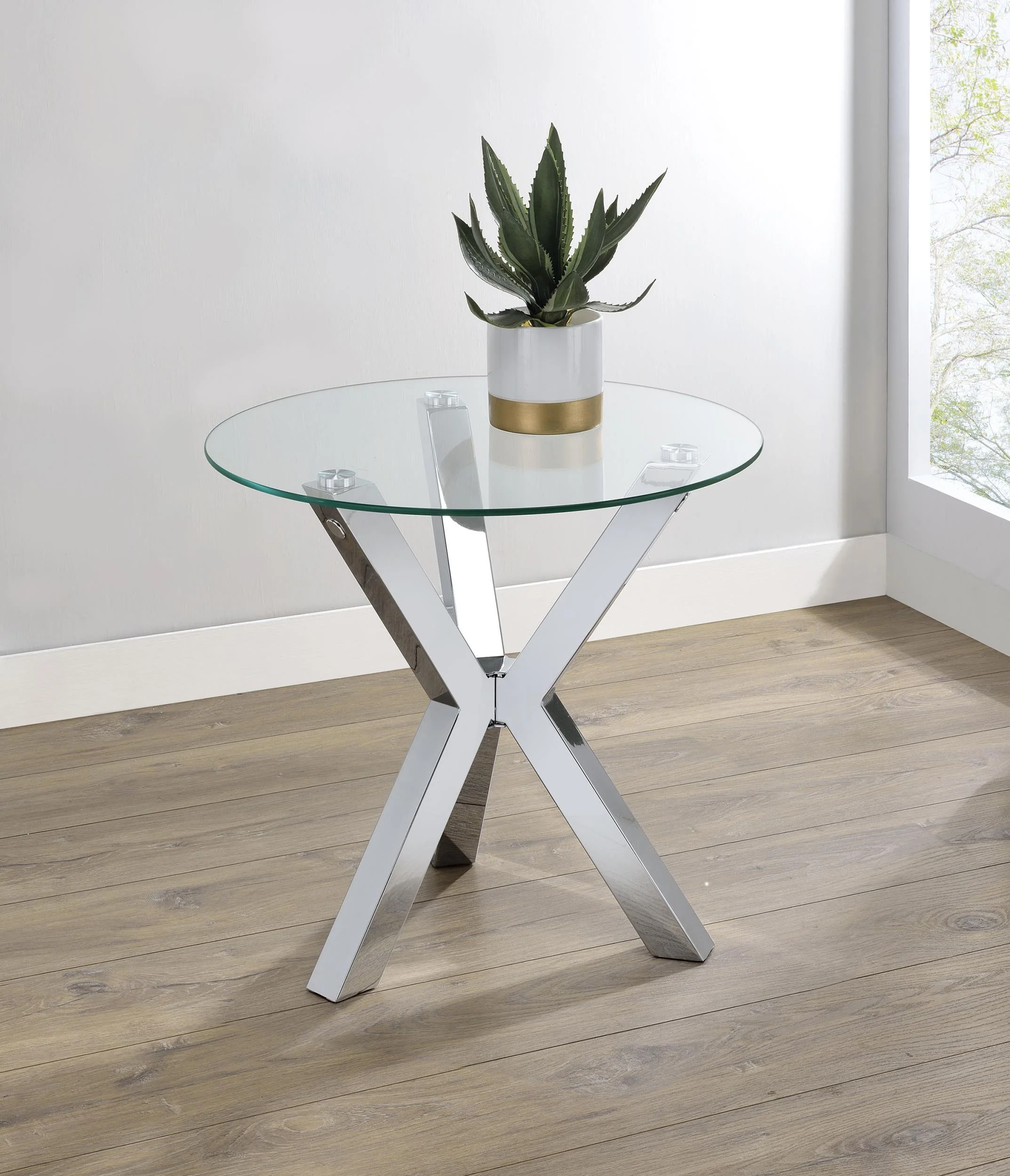 Kenzie Round Tempered Glass Top End Side Table Chrome - Image 2