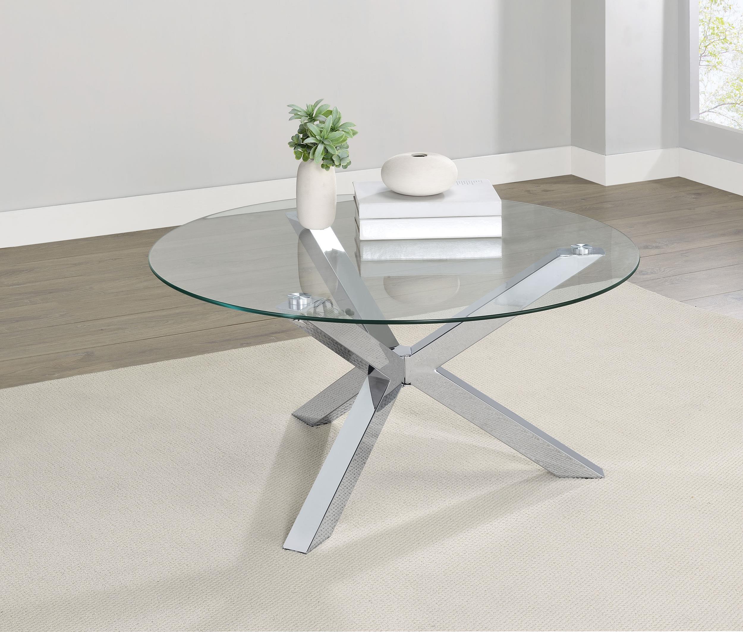 Kenzie Round Tempered Glass Top Cocktail Coffee Table Chrome - Image 2