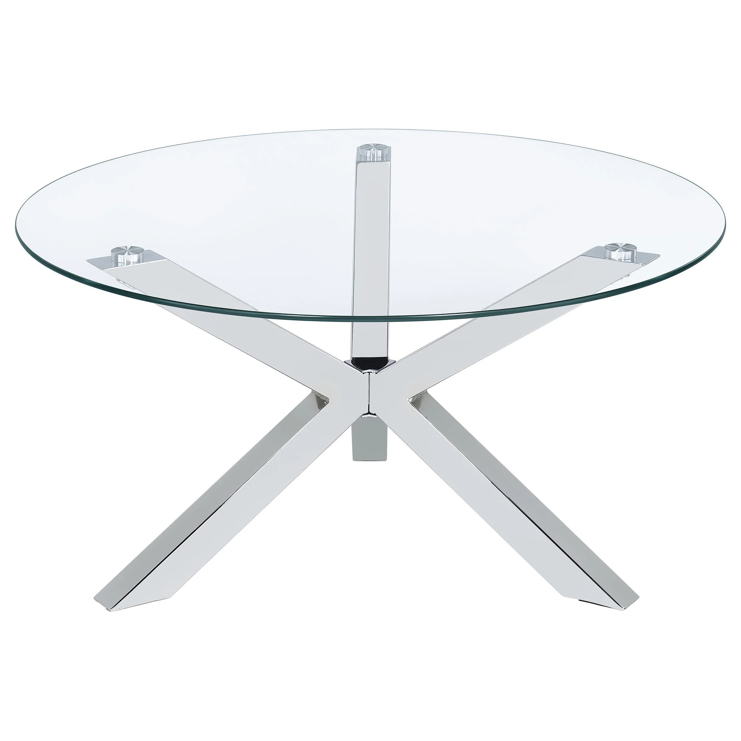 Kenzie Round Tempered Glass Top Cocktail Coffee Table Chrome - Image 3