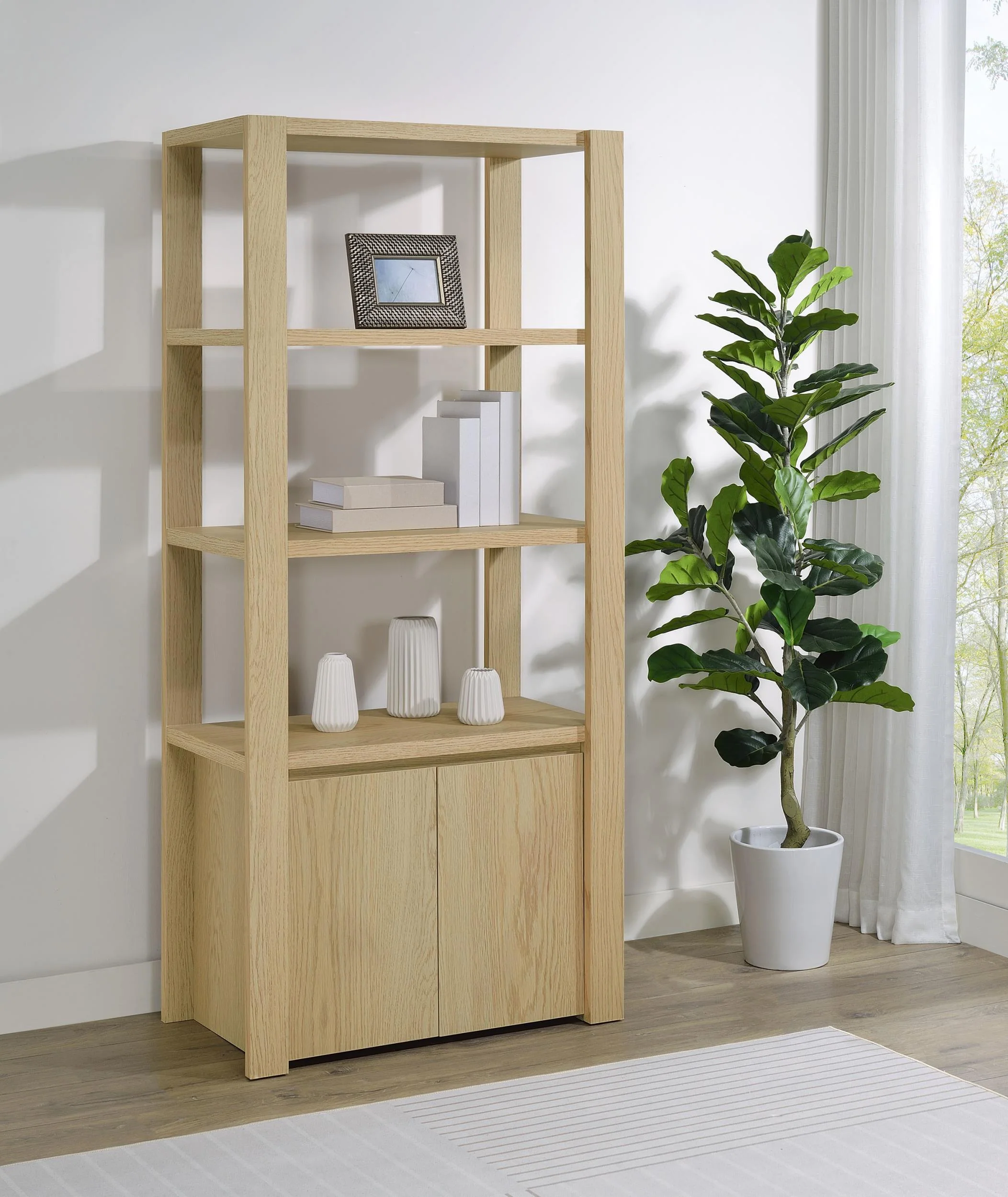 Laurelton 3-shelf Media Tower Tall Pier Cabinet Light Oak - Image 2