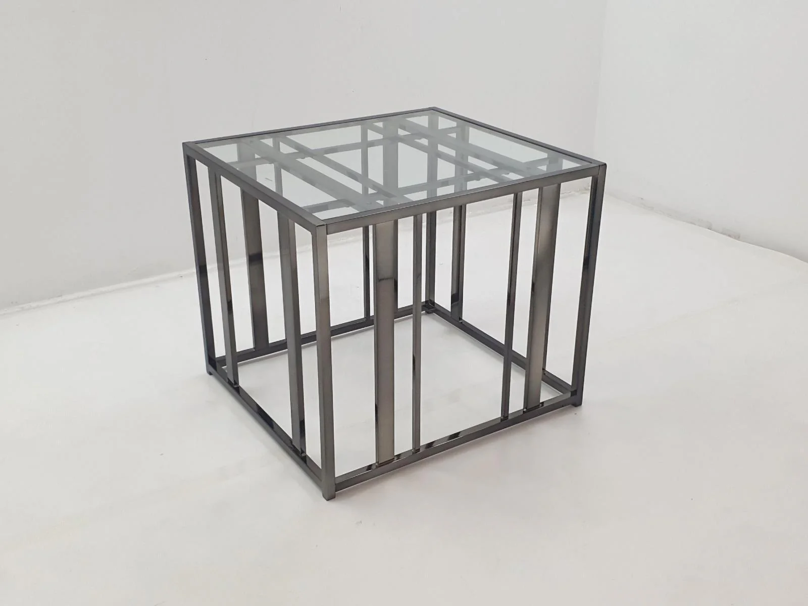 Adri Rectangular Glass Top End Table Clear Black Nickel