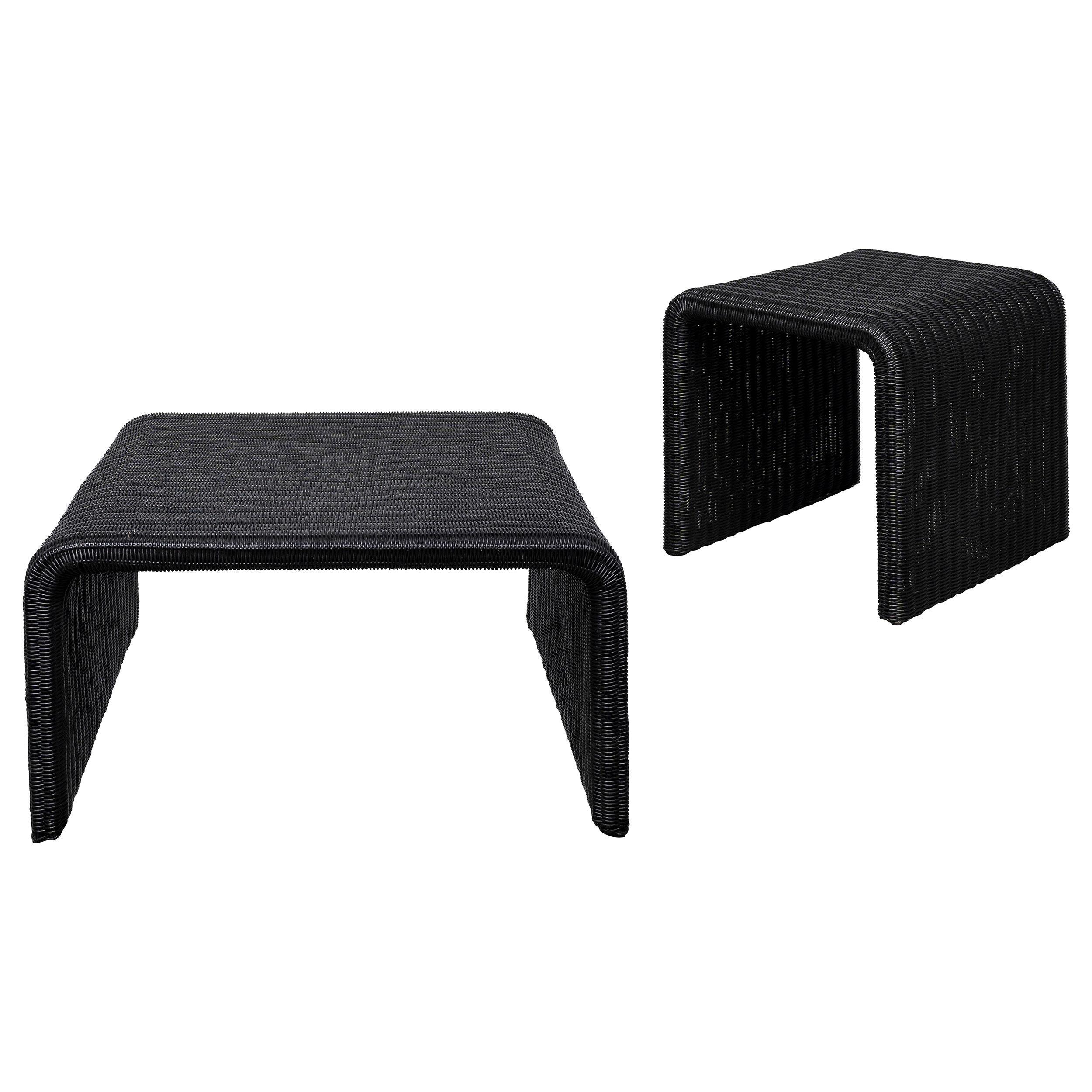Cahya 2-piece Rattan Coffee and End Table Set Black - Image 2