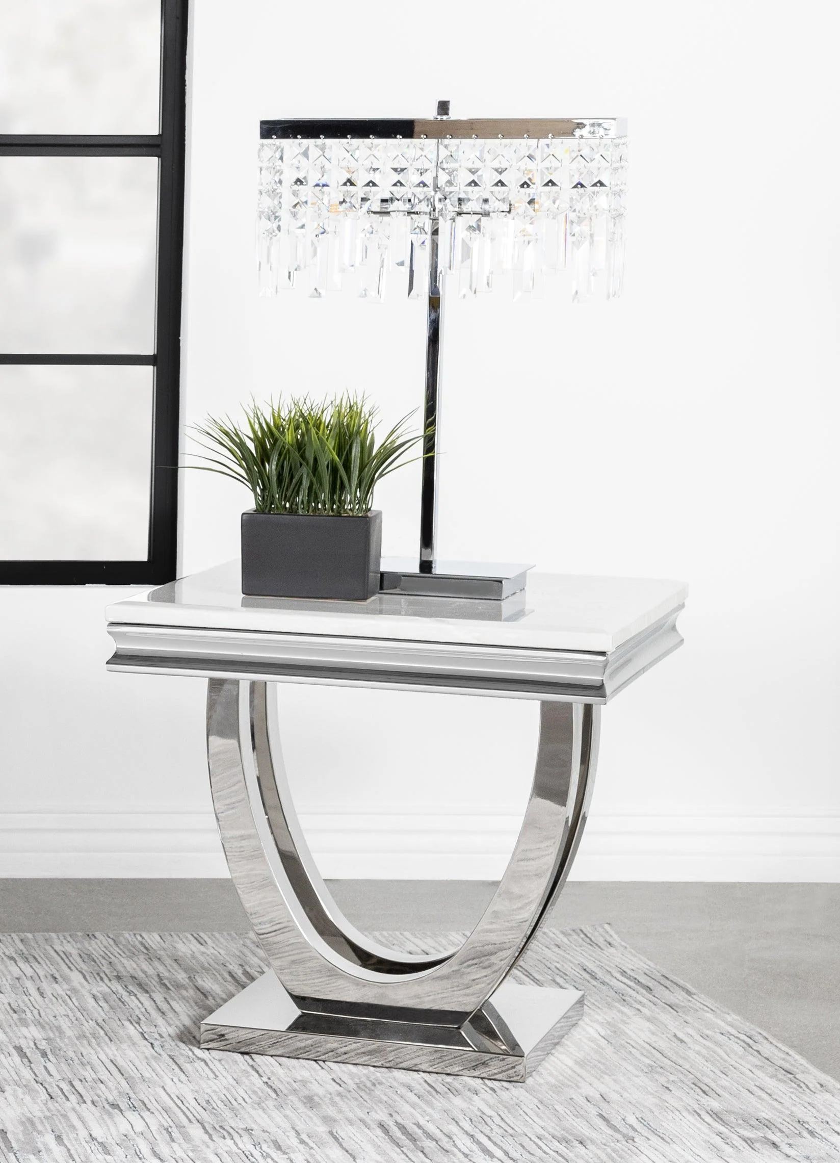 Adabella U base Square End Table White Chrome - Image 2