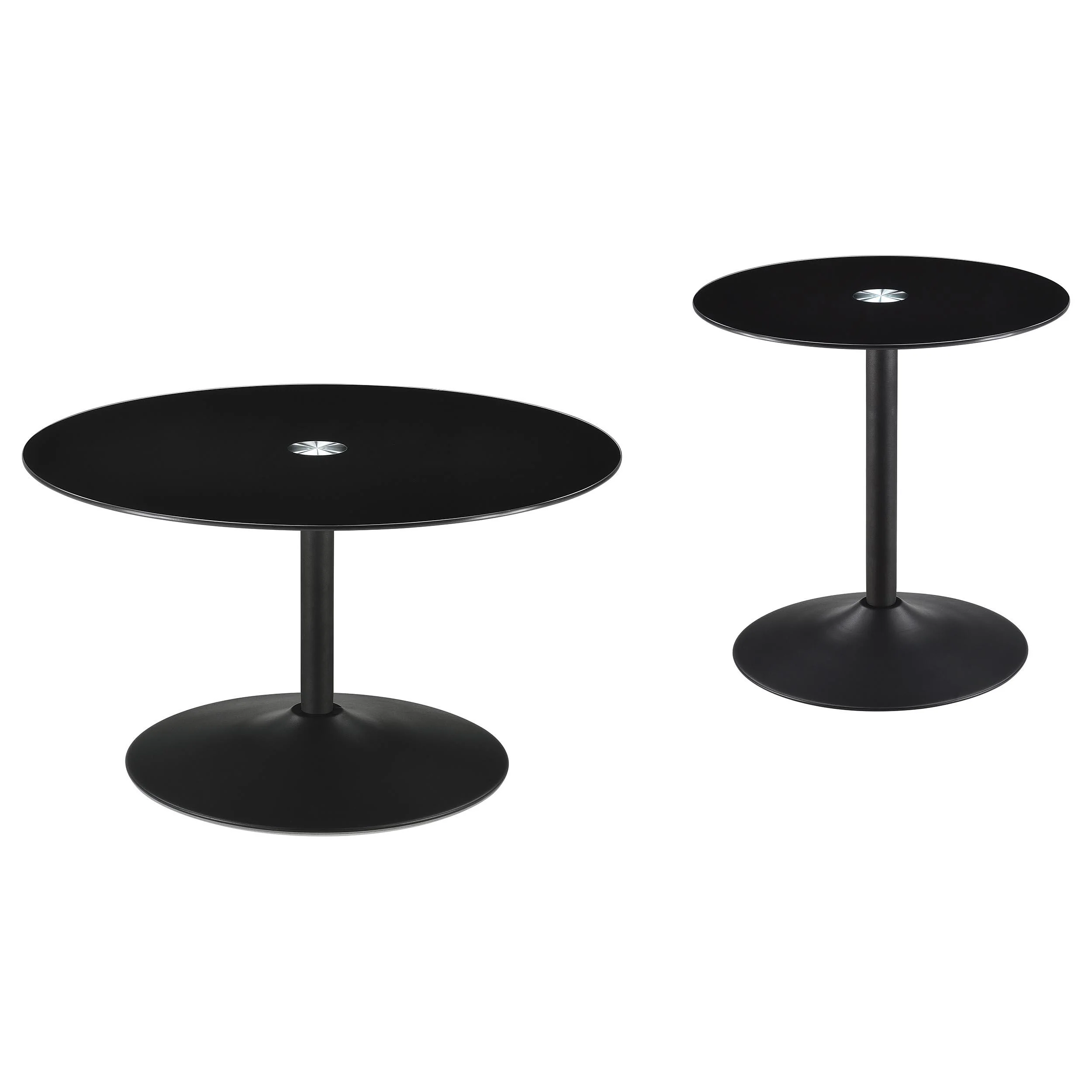 Ganso 2-piece Round Glass Top Coffee and End Table Set Black - Image 2