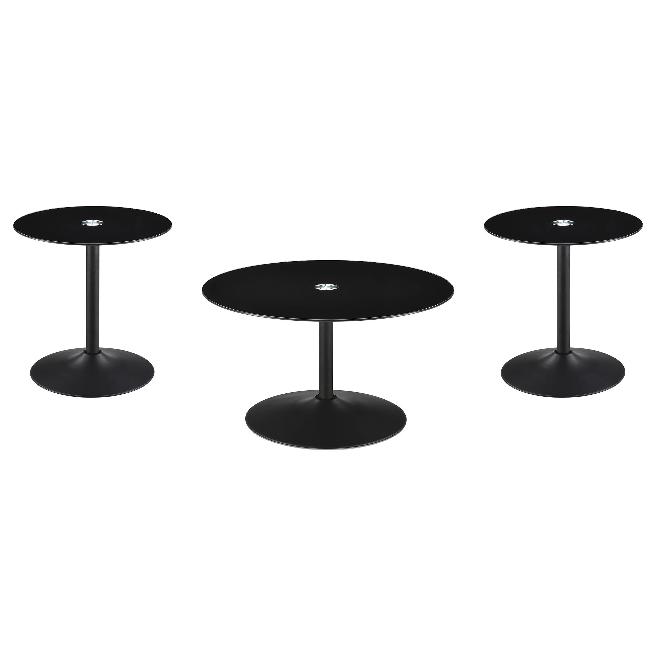 Ganso 3-piece Round Glass Top Coffee and End Table Set Black - Image 2