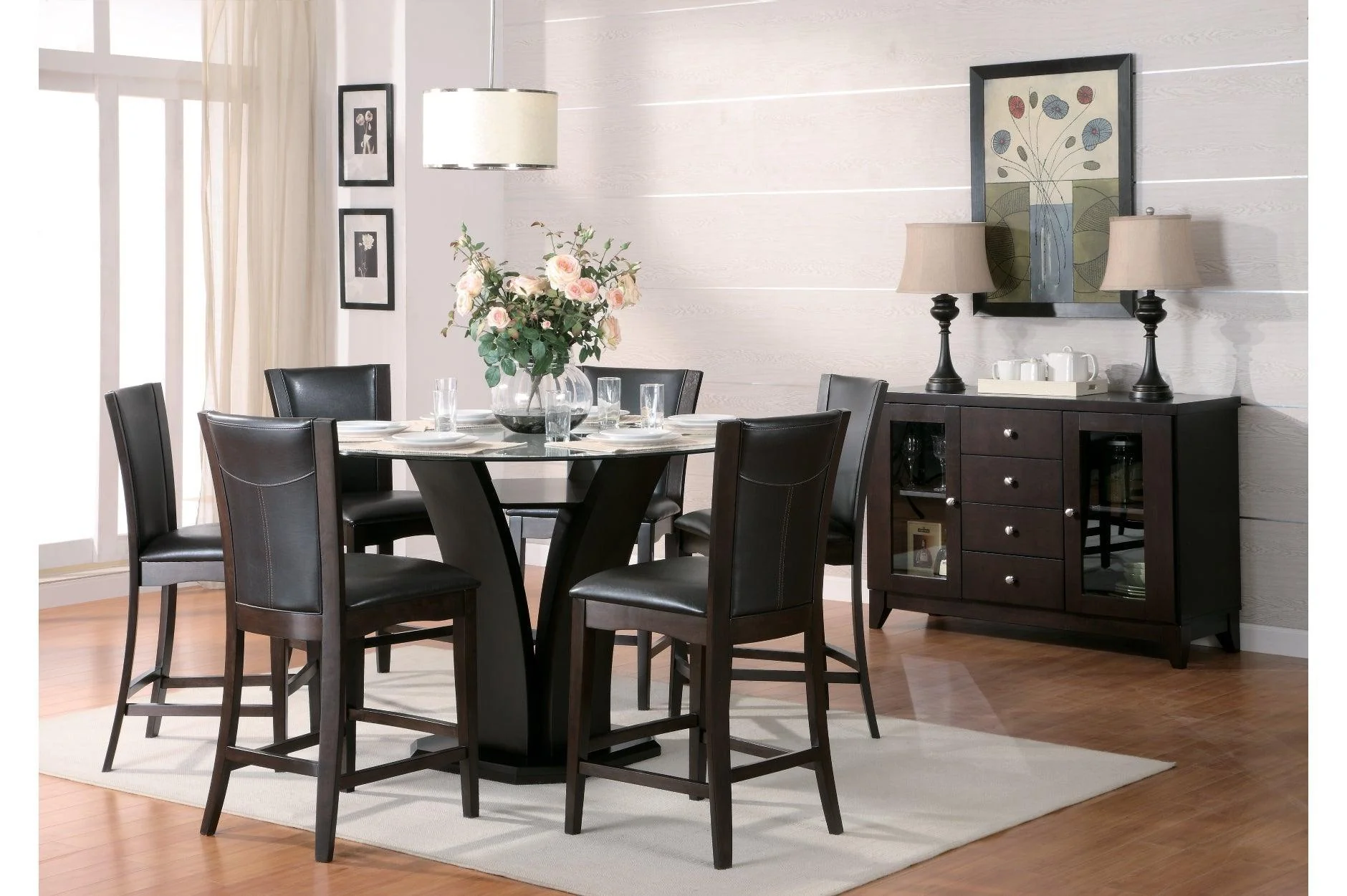 Daisy Espresso Black Faux Leather Glass Top Round Counter Height Set - Image 2