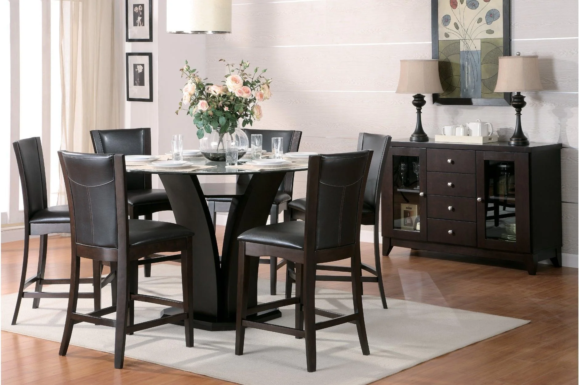 Daisy Round Dark Cherry Counter Height Set - Image 1