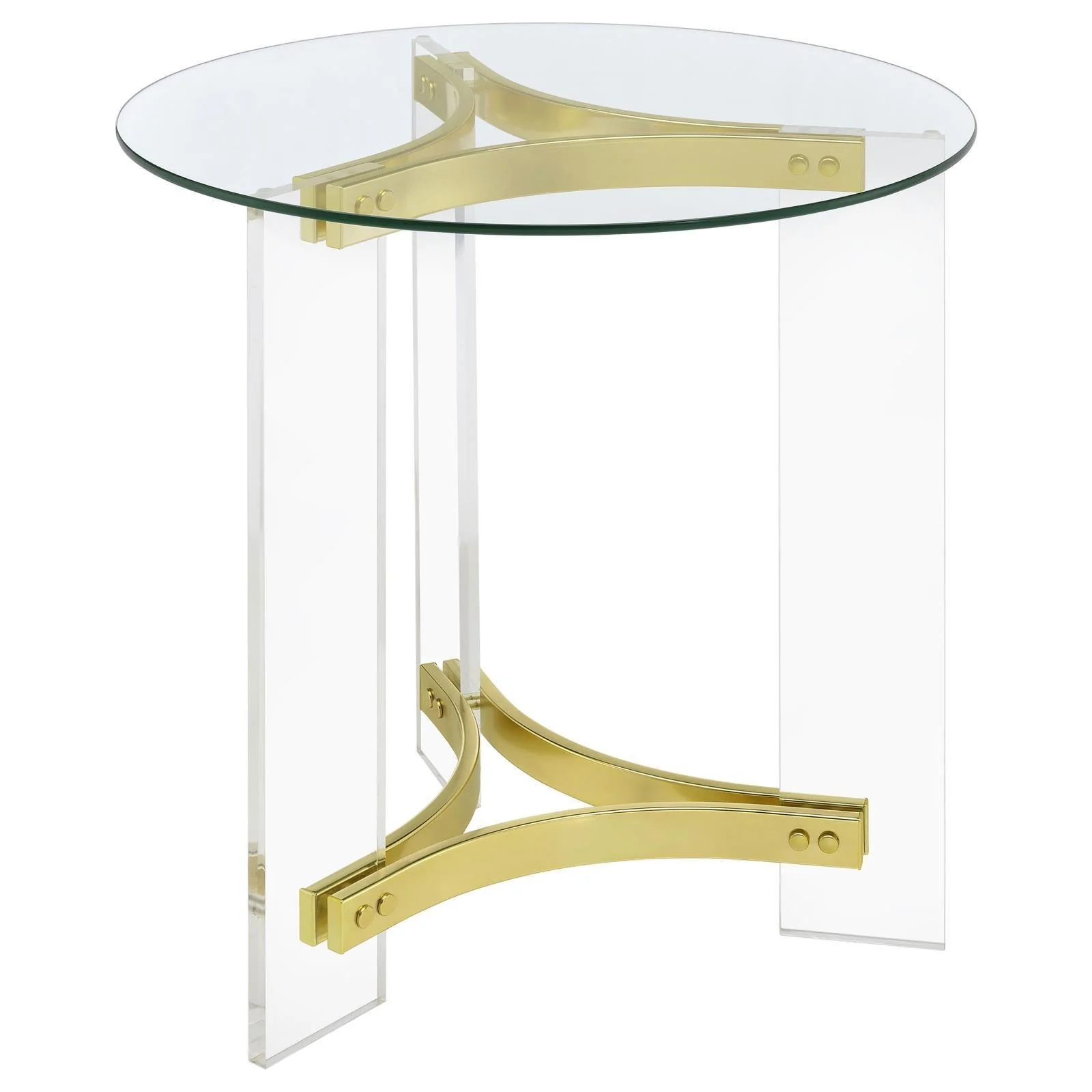 Janessa Round Glass Top Acrylic Leg End Table Matte Brass - Image 3