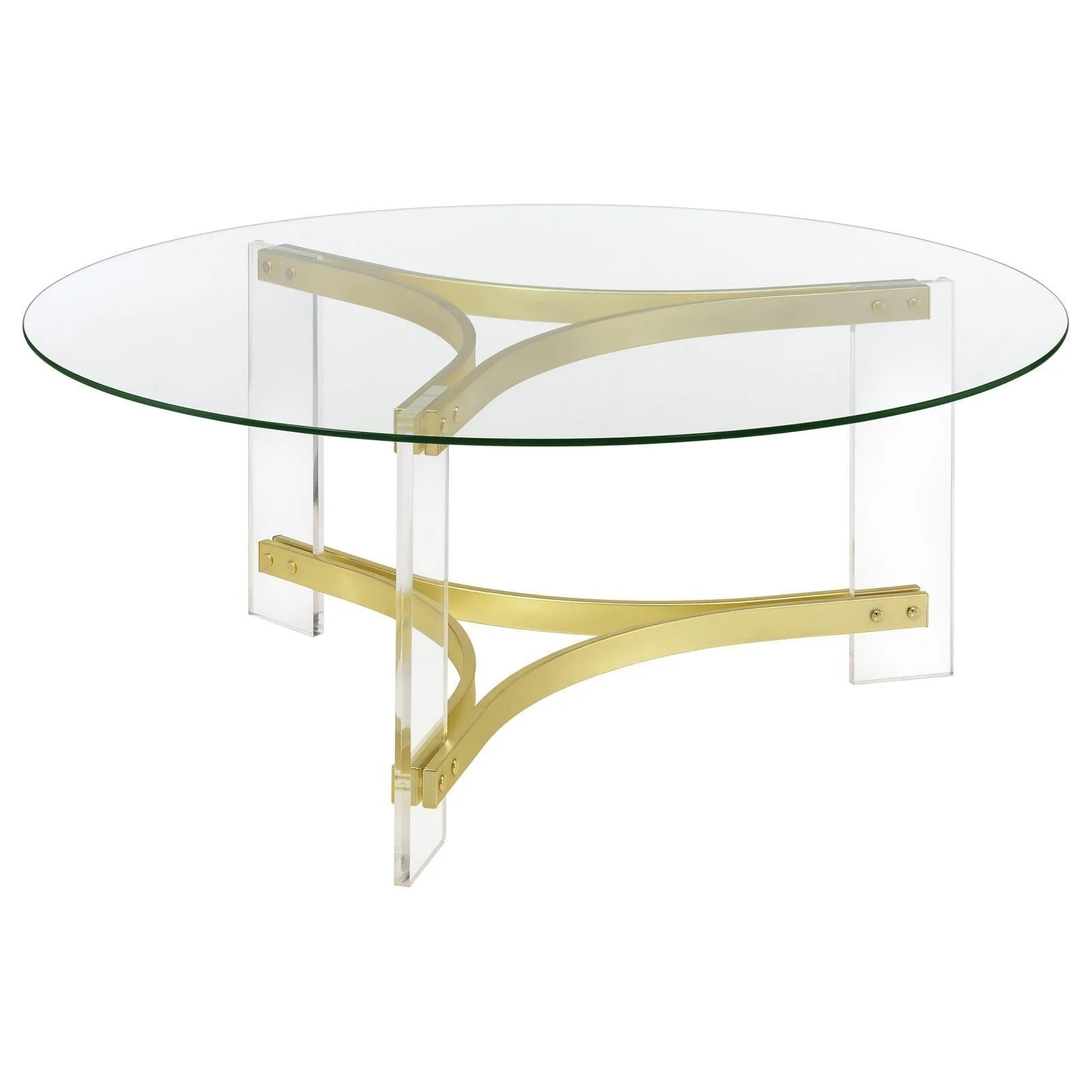 Janessa Round Glass Top Acrylic Leg Coffee Table Matte Brass - Image 3