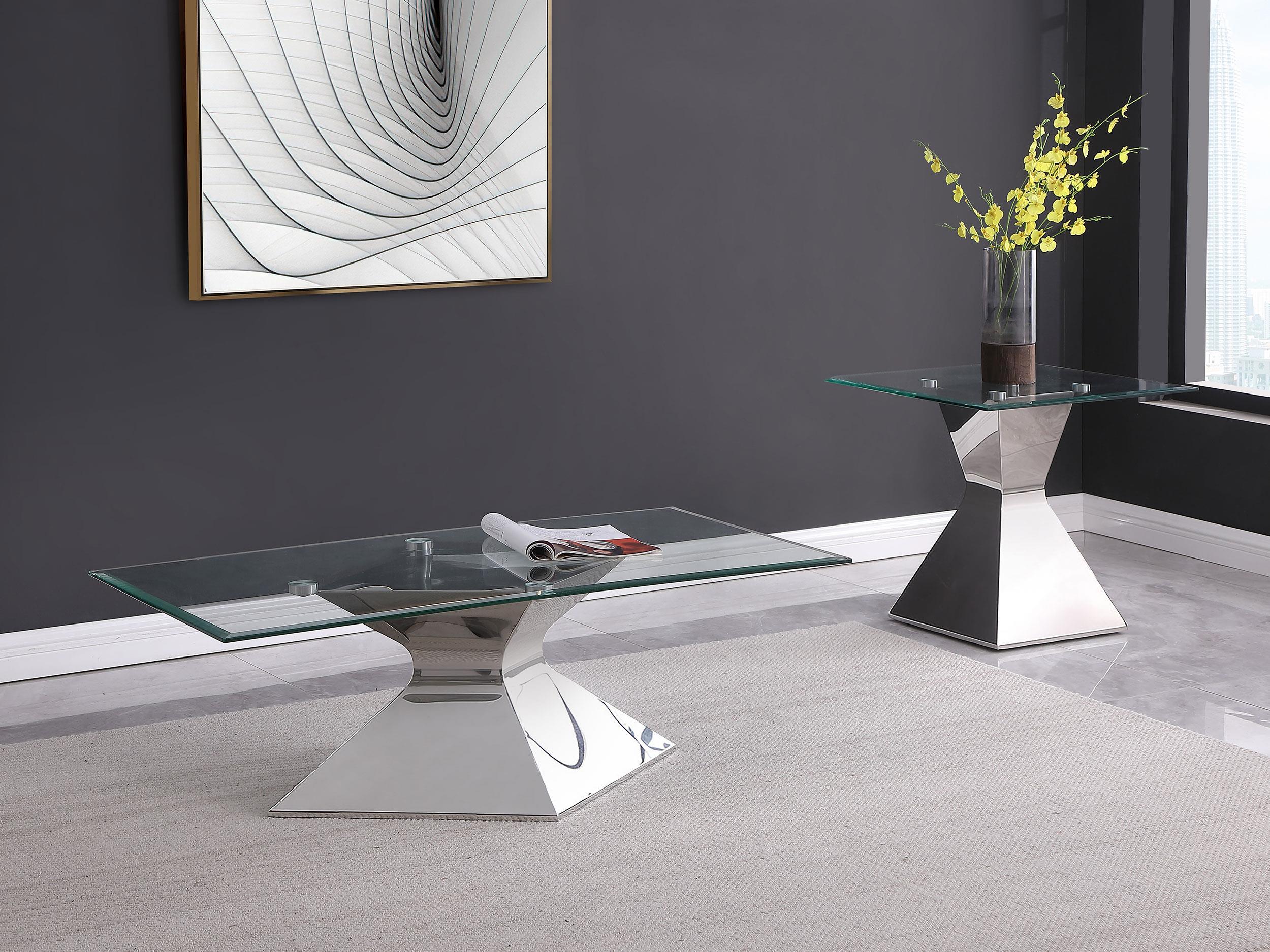 Jenny 2-piece Rectangular Coffee and End Table Set Chrome - Image 2