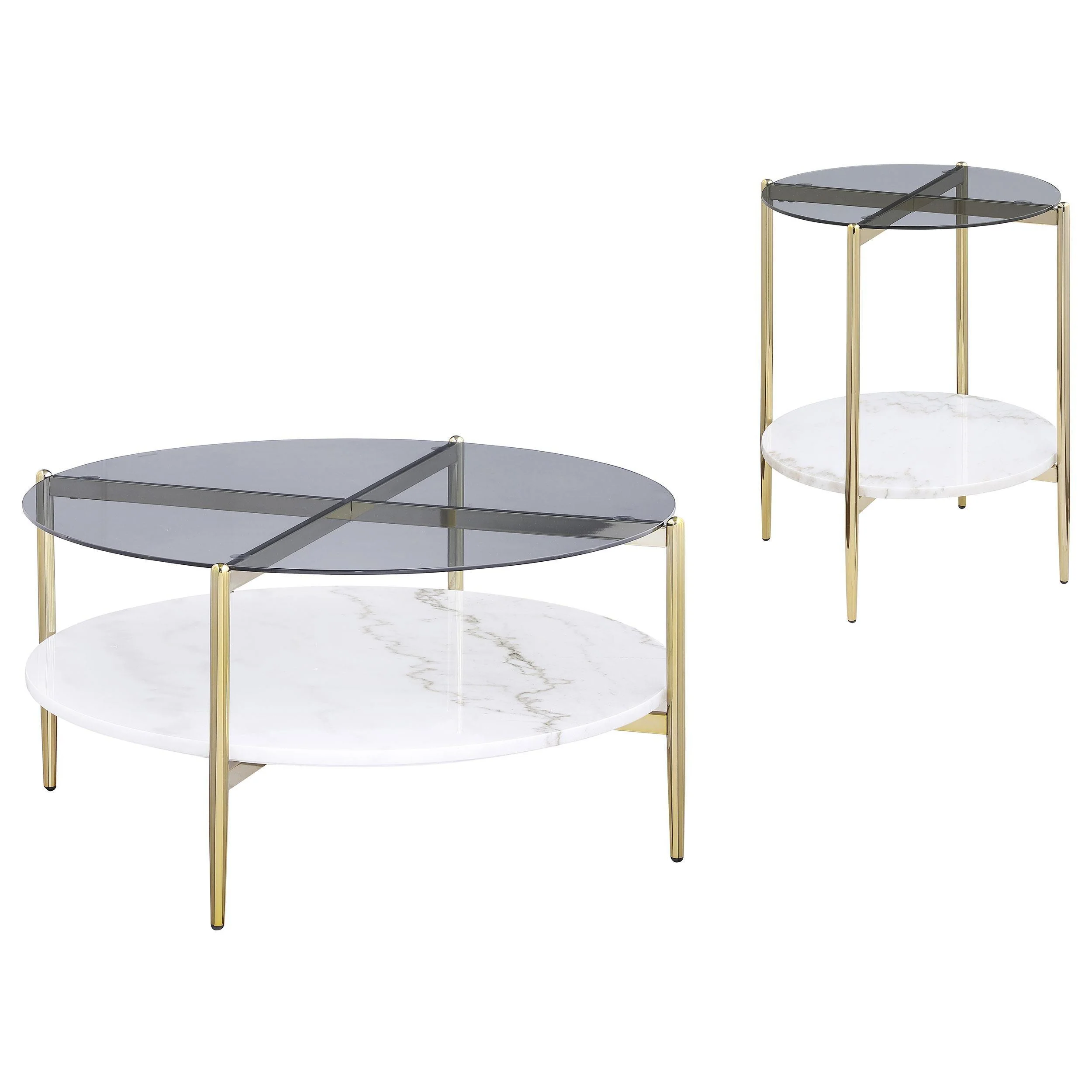 Jonelle 2-piece Round Coffee and End Table Set Gold - Image 2