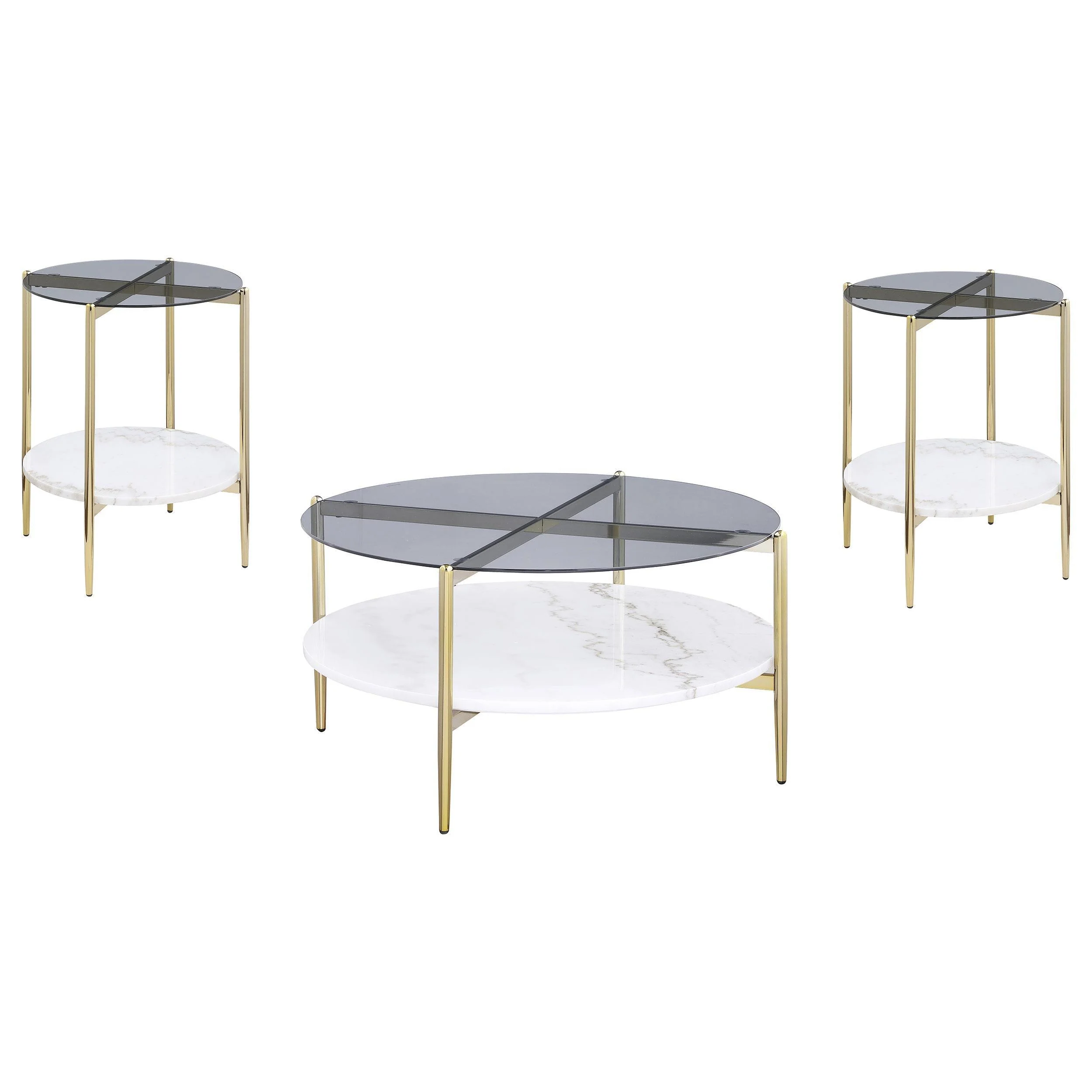 Jonelle 3-piece Round Coffee and End Table Set Gold - Image 2