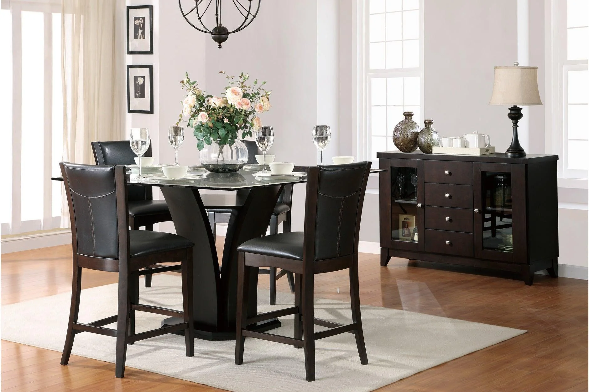 Daisy Espresso Black Faux Leather Glass Top Square Counter Height Set - Image 2