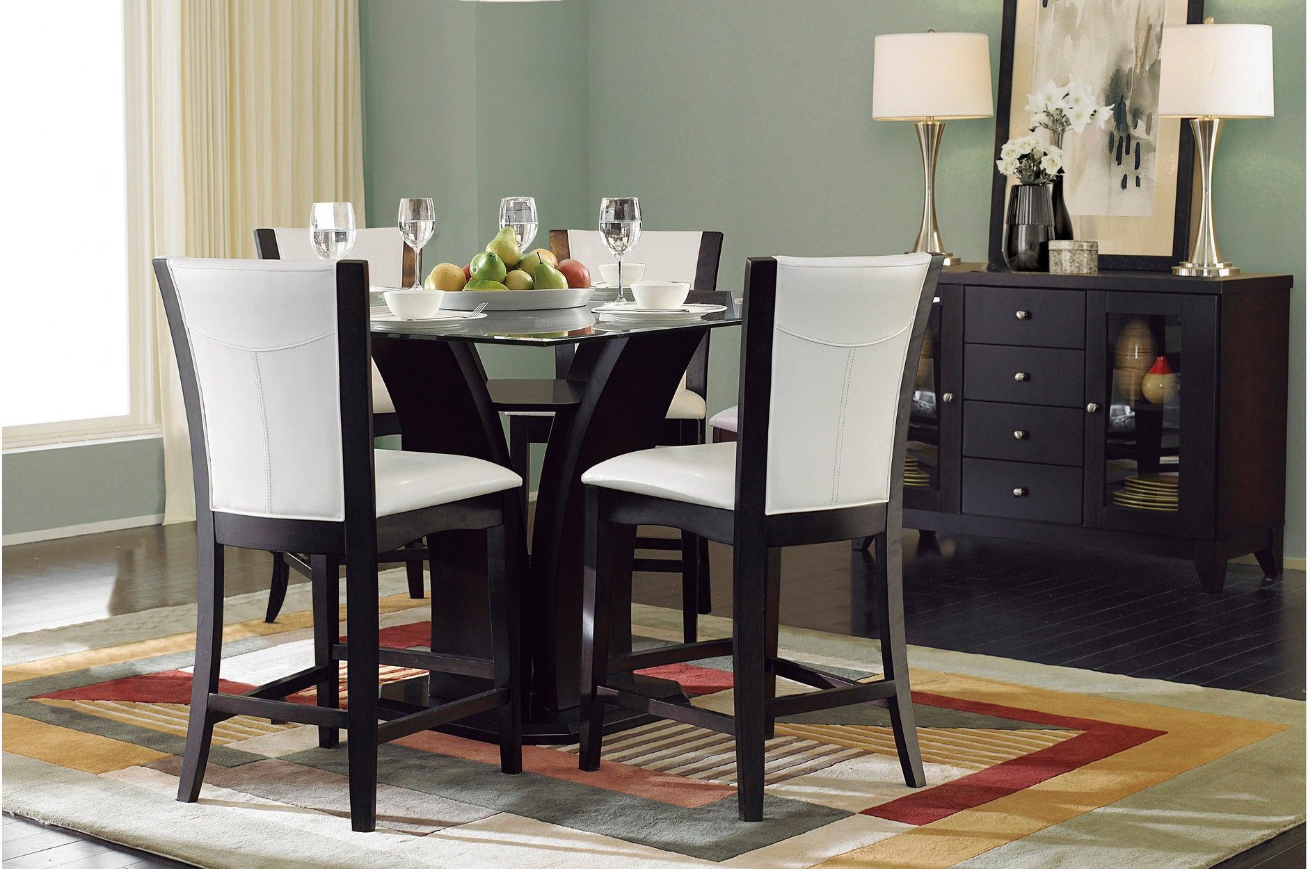 Daisy Espresso Black Faux Leather Glass Top Square Counter Height Set - Image 1