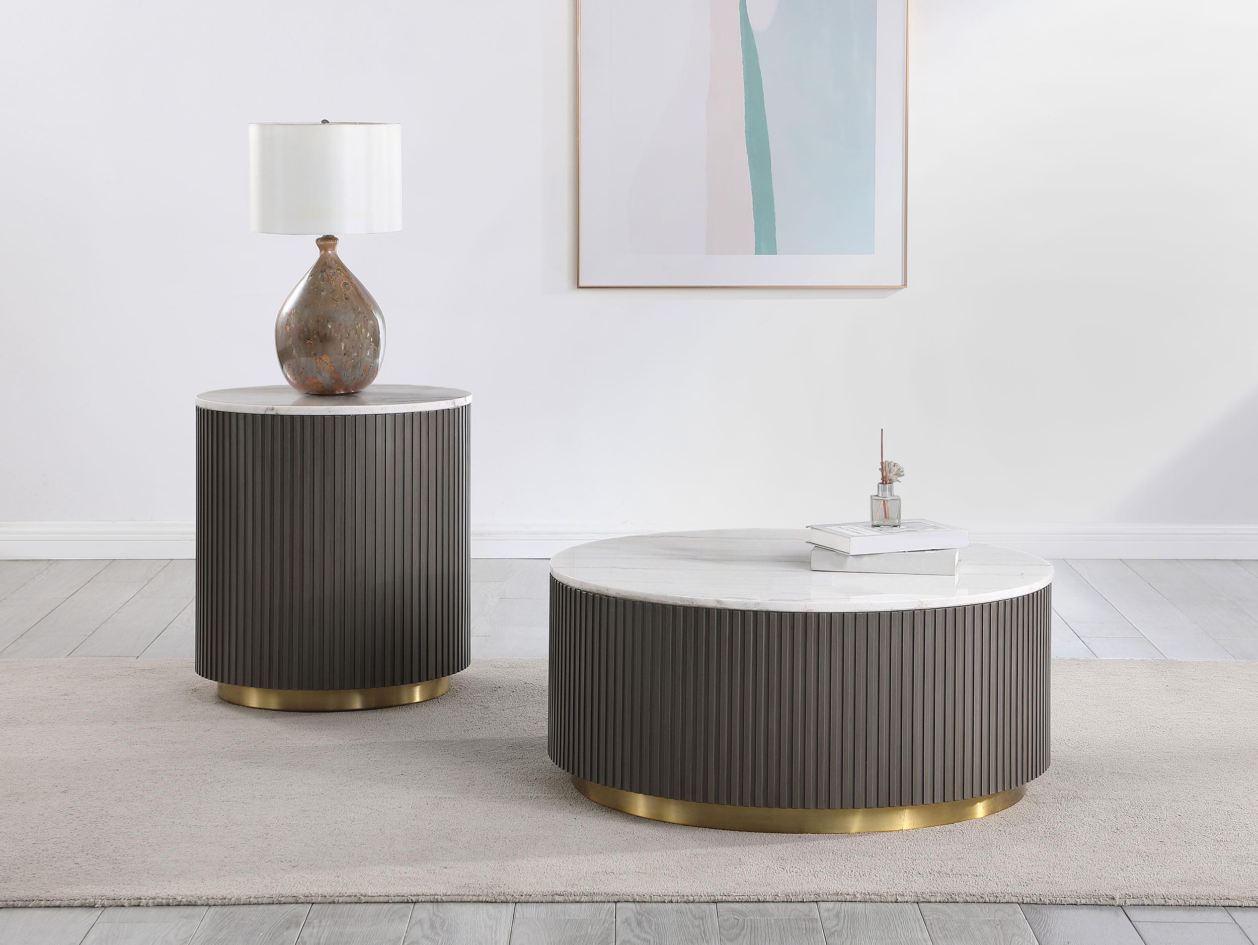 Jason 2-piece Round Marble Coffee and End Table Set White - Image 2