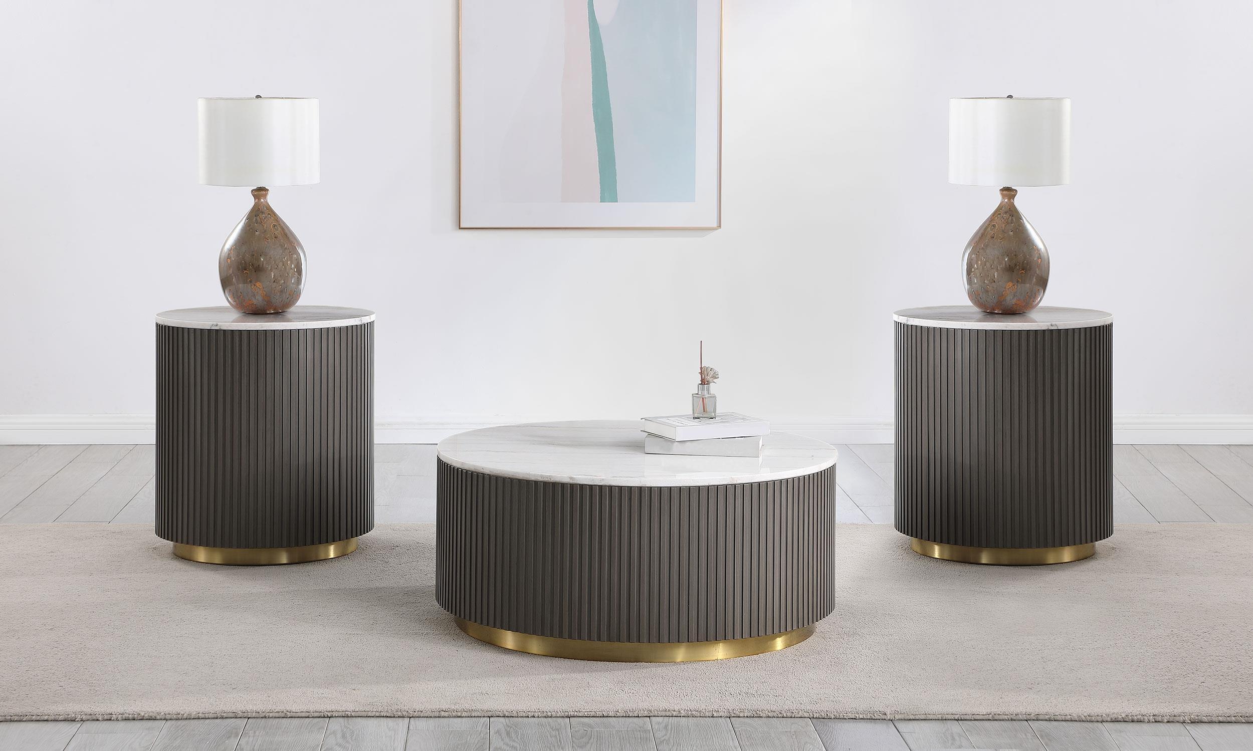 Jason 3-piece Round Marble Coffee and End Table Set White - Image 2
