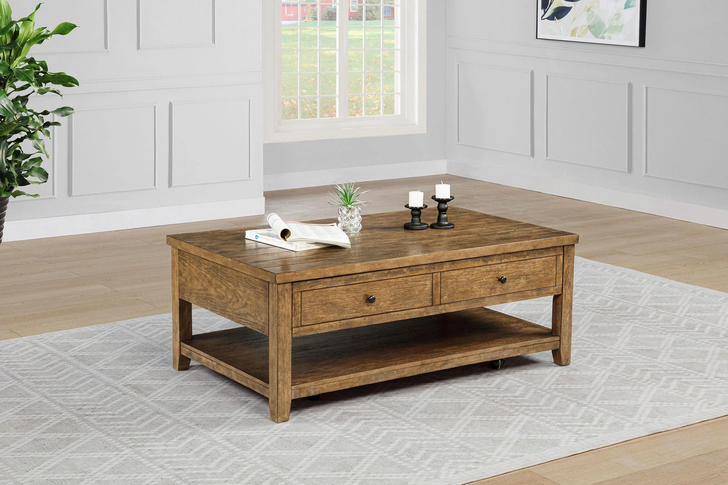 Payne 48-inch Mobile Lift Top Coffee Table Distressed Brown - Image 2