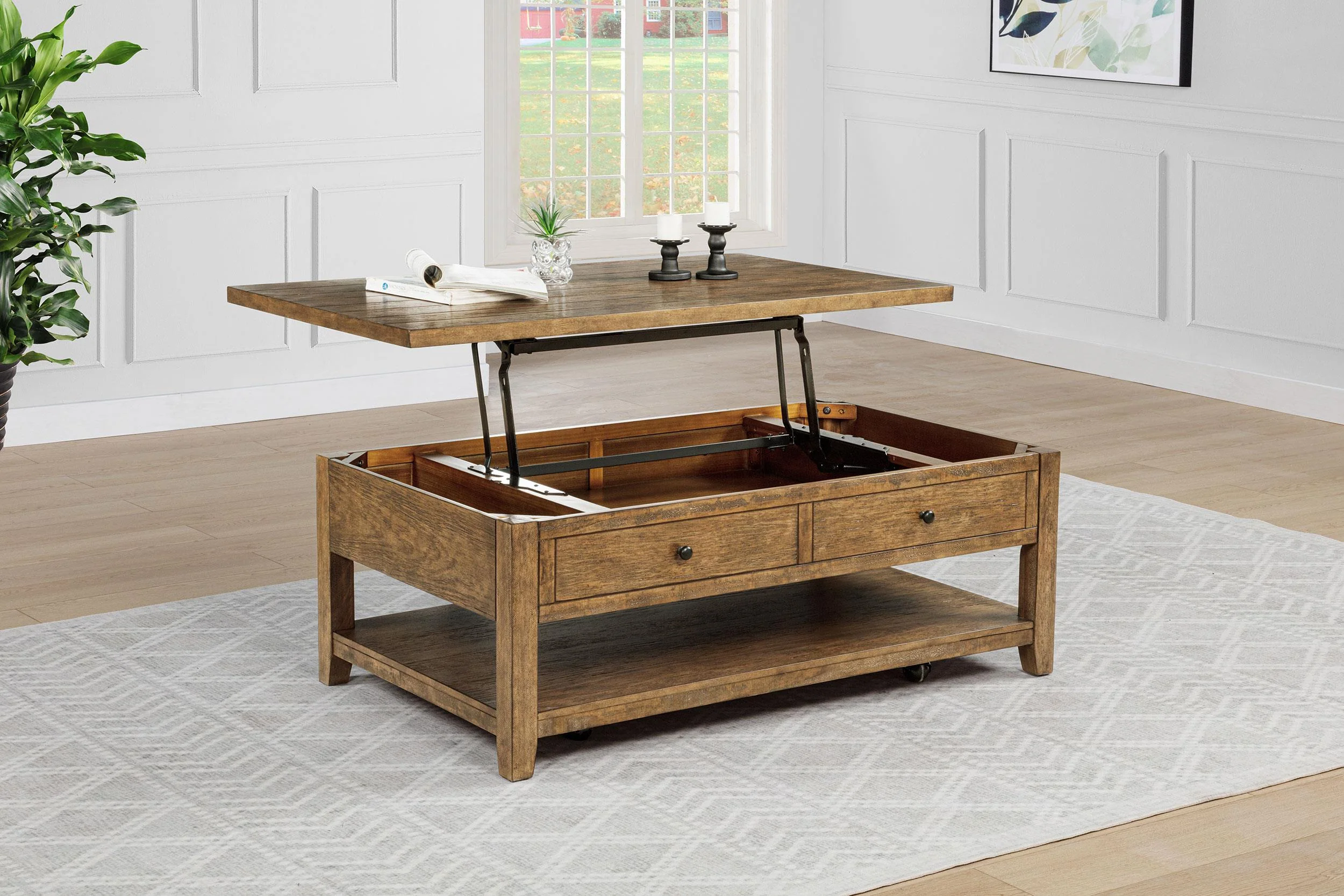Payne 48-inch Mobile Lift Top Coffee Table Distressed Brown - Image 3