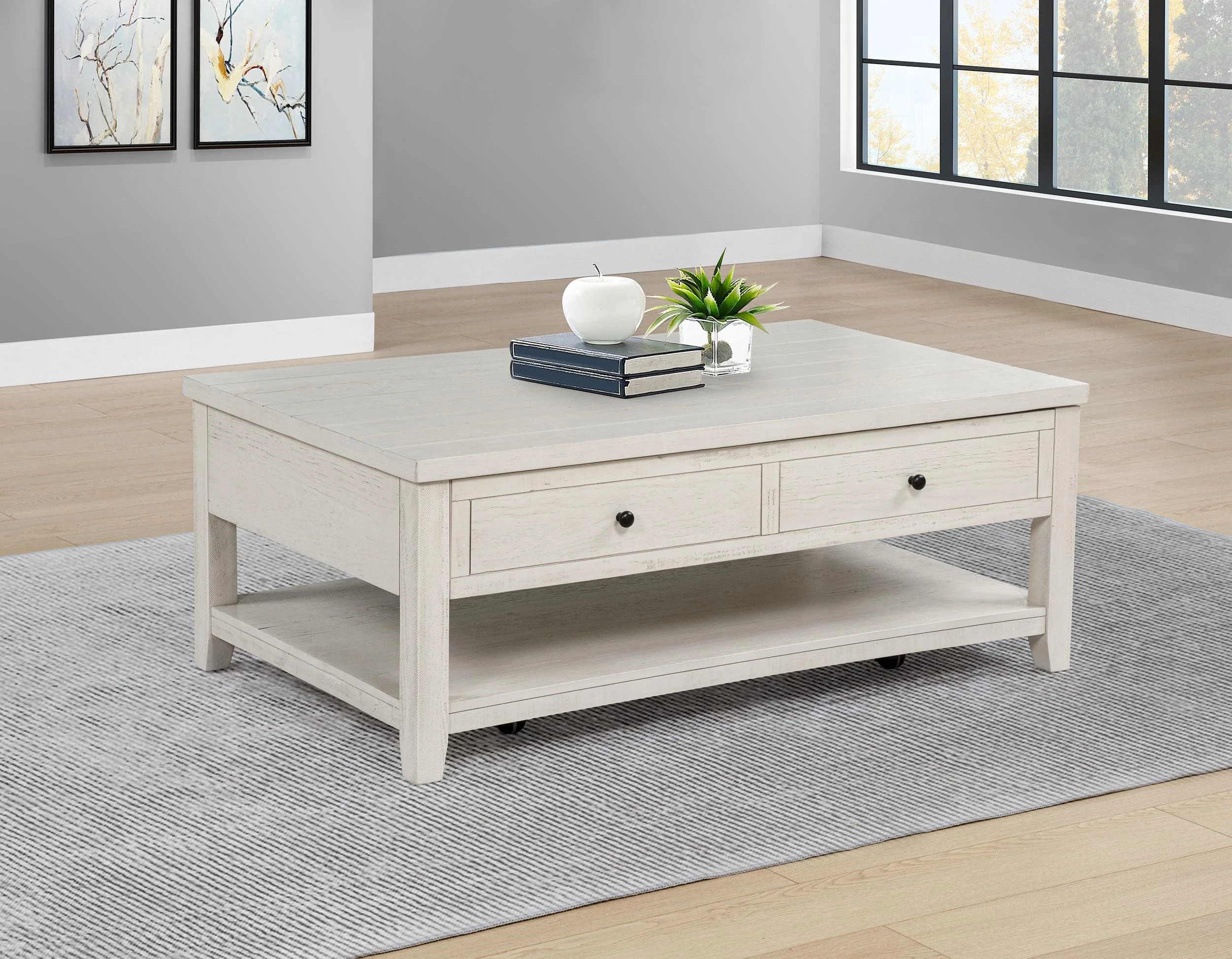 Payne 48-inch Mobile Lift Top Coffee Table Distressed White - Image 2