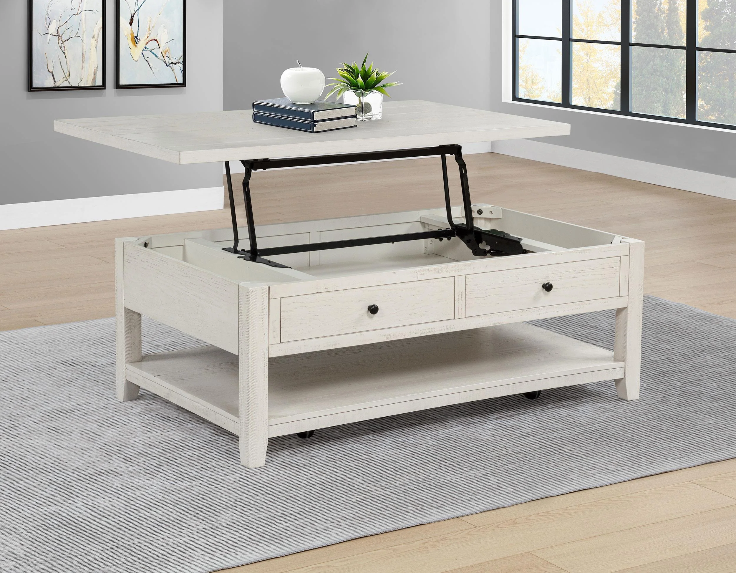 Payne 48-inch Mobile Lift Top Coffee Table Distressed White - Image 3