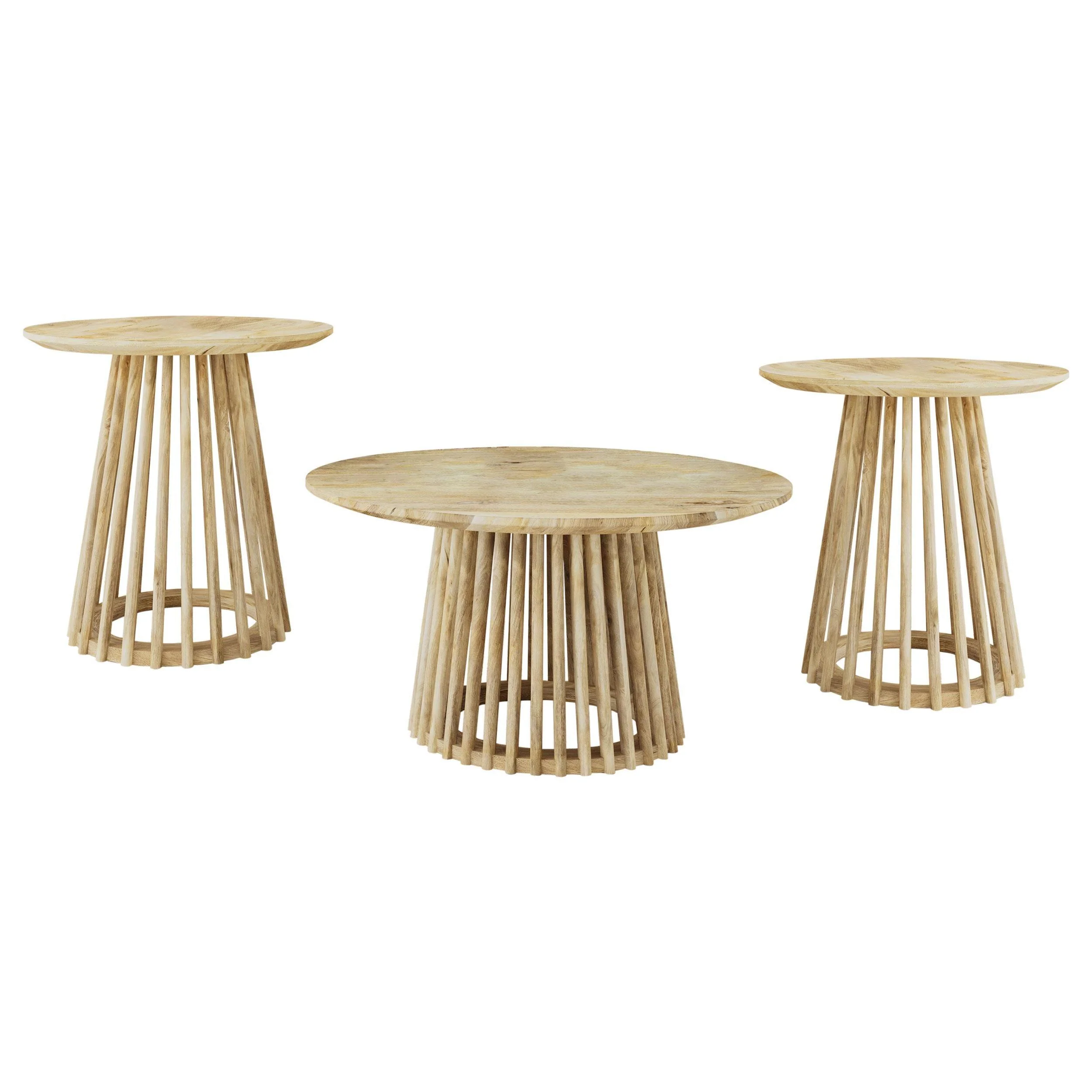 Touhy 3-piece Round Coffee and End Table Set Natural Mango - Image 2