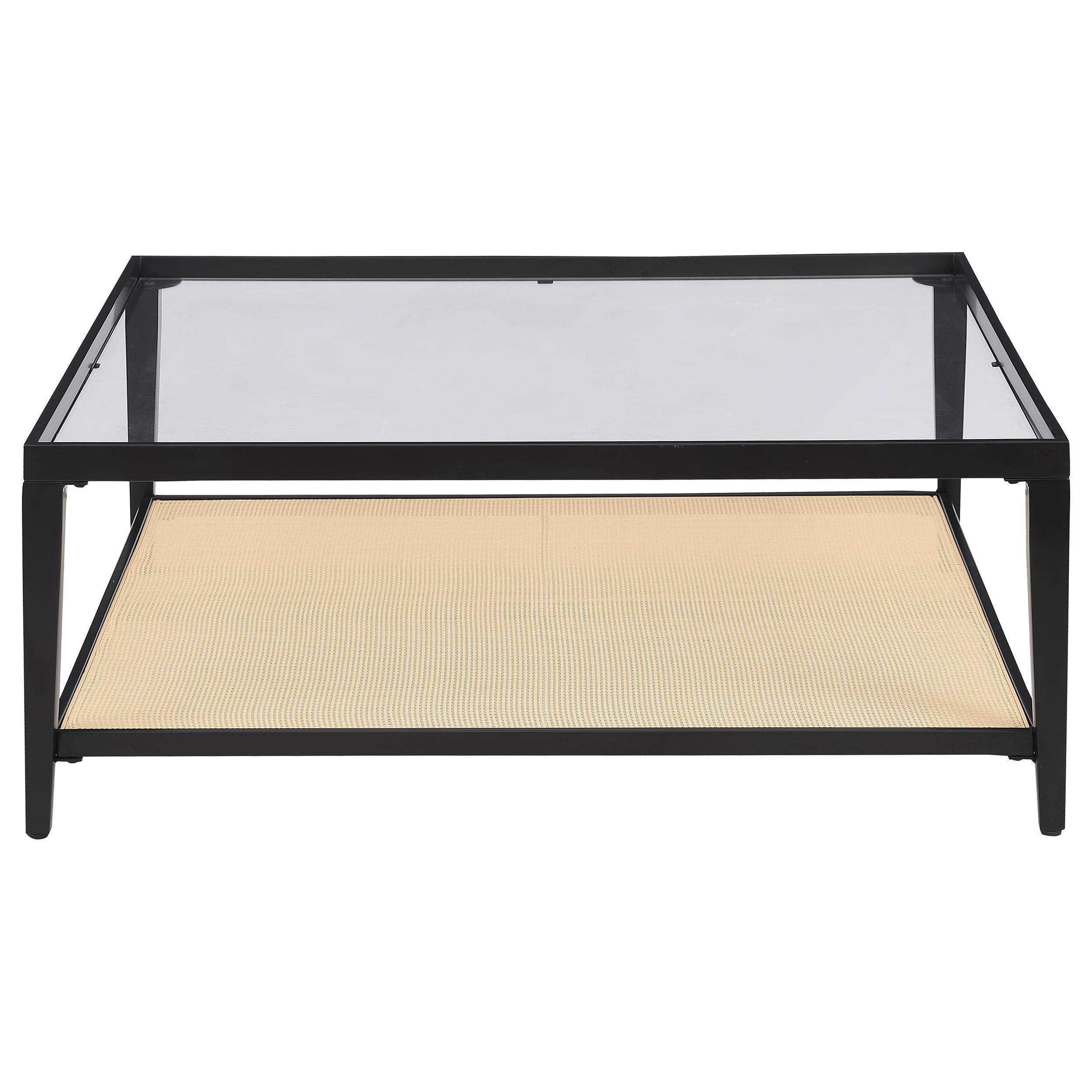 Amherst Glass Top Metal with Cane Shelf Coffee Table Black - Image 3