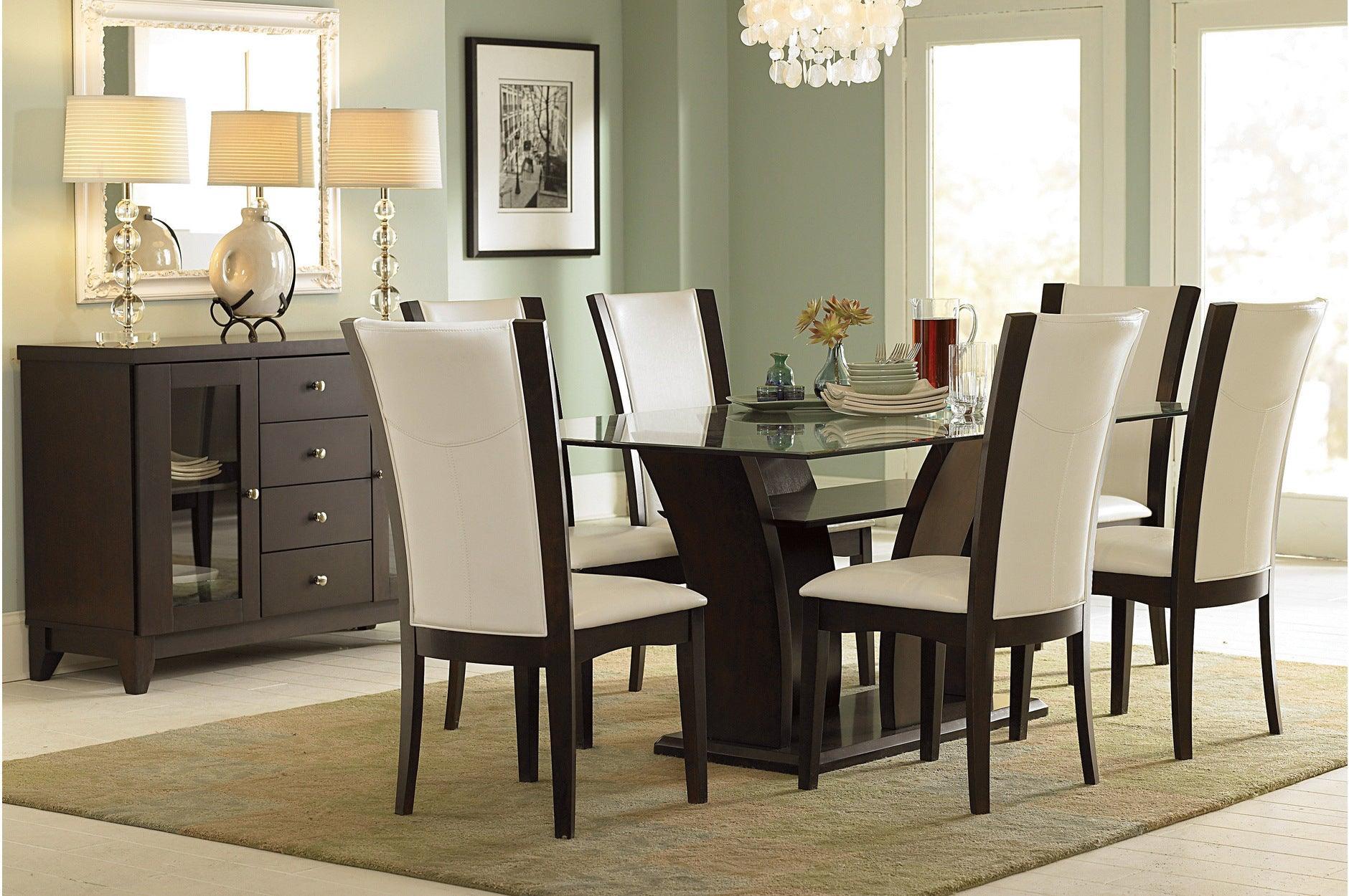 Daisy Espresso Black Faux Leather Glass Top Rectangular Counter Height Set