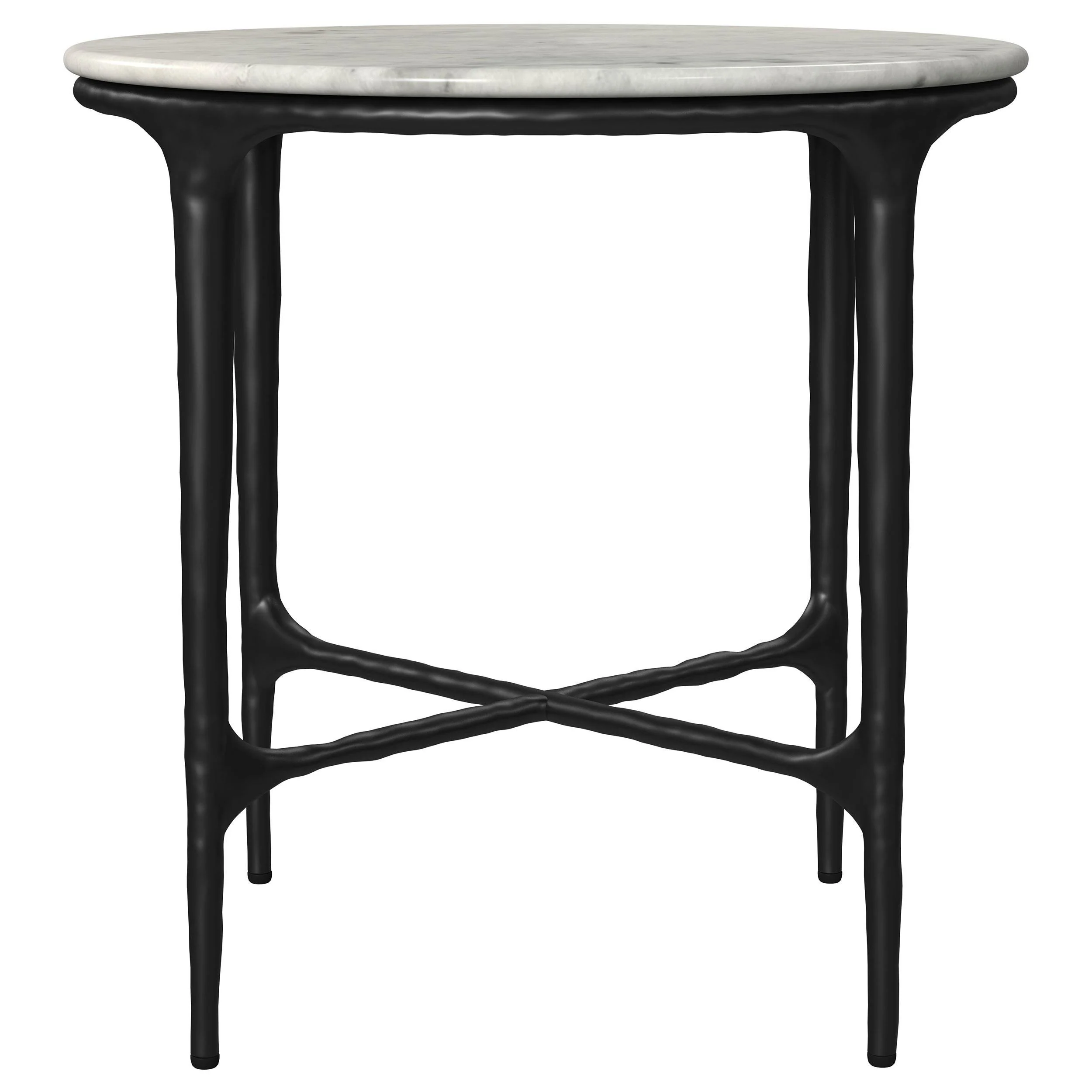 Hermas Round Genuine Marble Top Metal End Side Table White - Image 3
